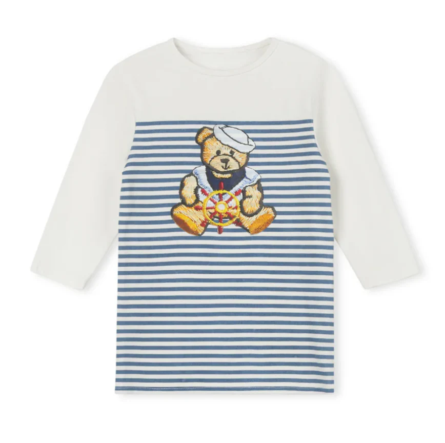 Phil and Phoebe Blue Teddy Bear Half Striped Tee