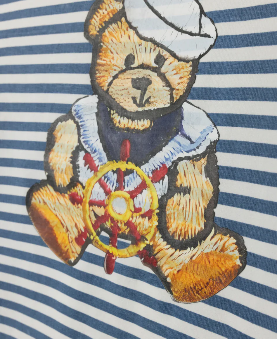 Phil and Phoebe Blue Teddy Bear Half Striped Tee - Image 2