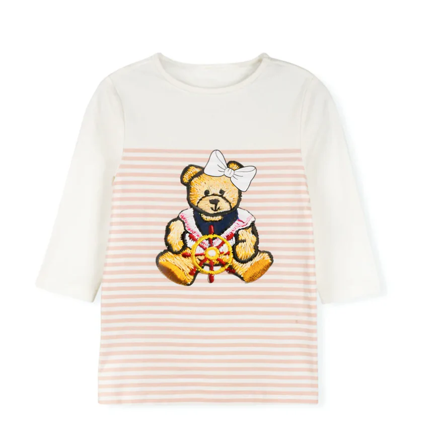Phil and Phoebe Pink Teddy Bear Half Striped Tee