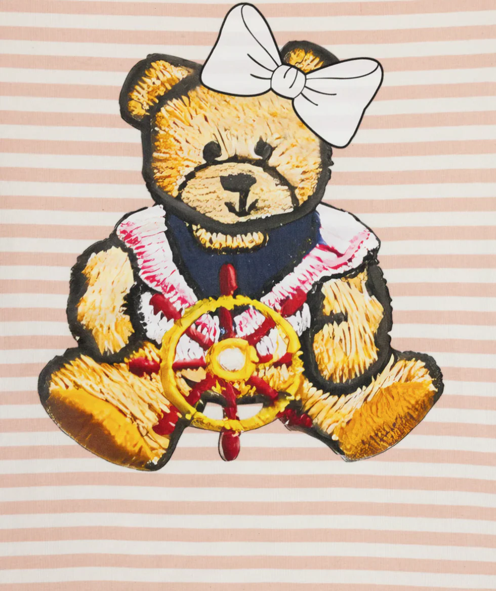 Phil and Phoebe Pink Teddy Bear Half Striped Tee - Image 2