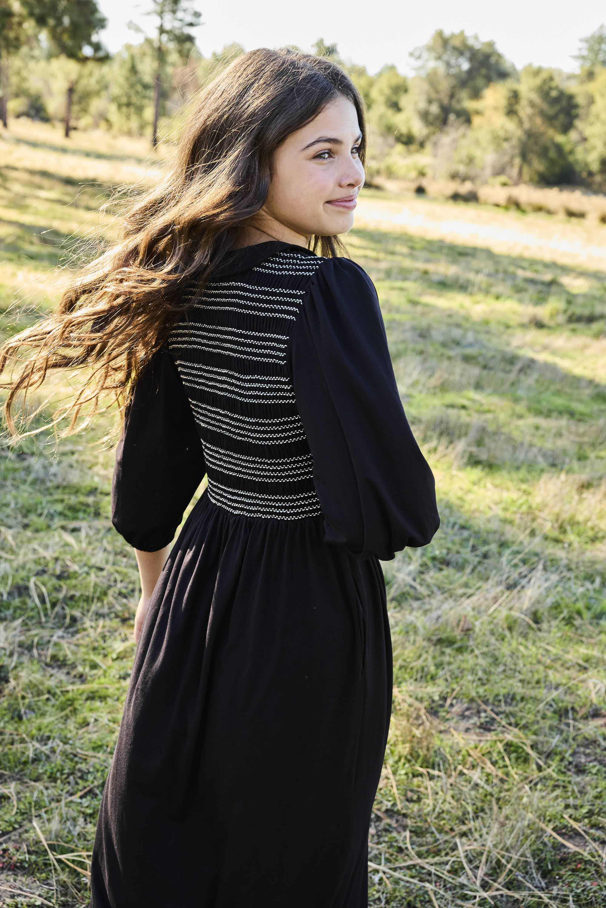 Pashmini Black Harper Stitched Smocked Maxi - Image 3