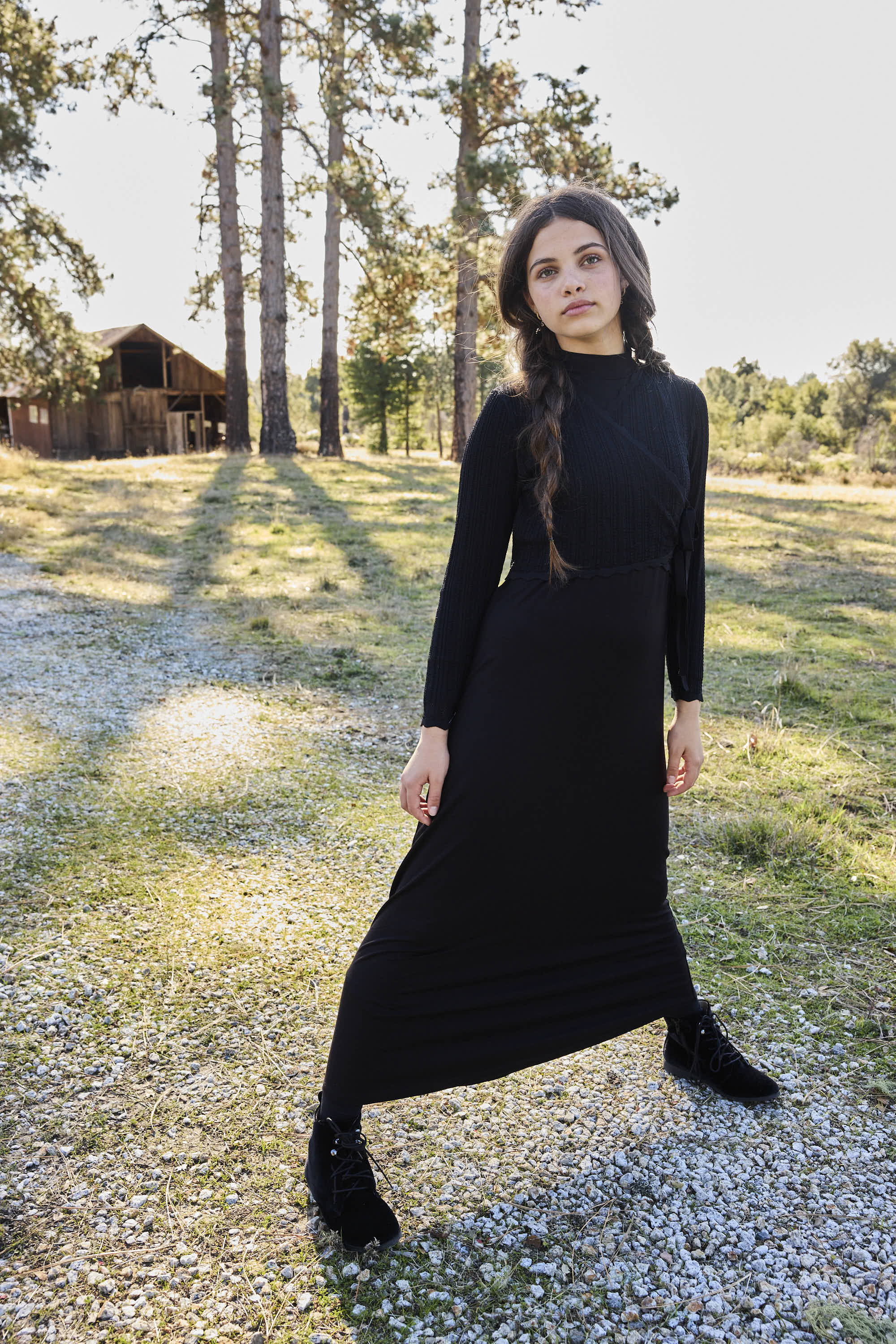 Pashmini Black Mia Pointelle Overlay Maxi - Image 3