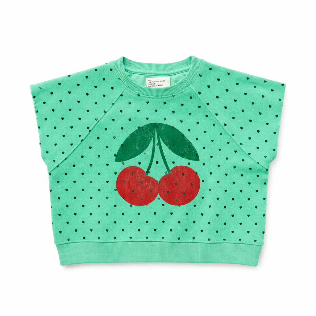 Piupiuchick Green W/ Cherry Print Sleeveless Sweatshirt