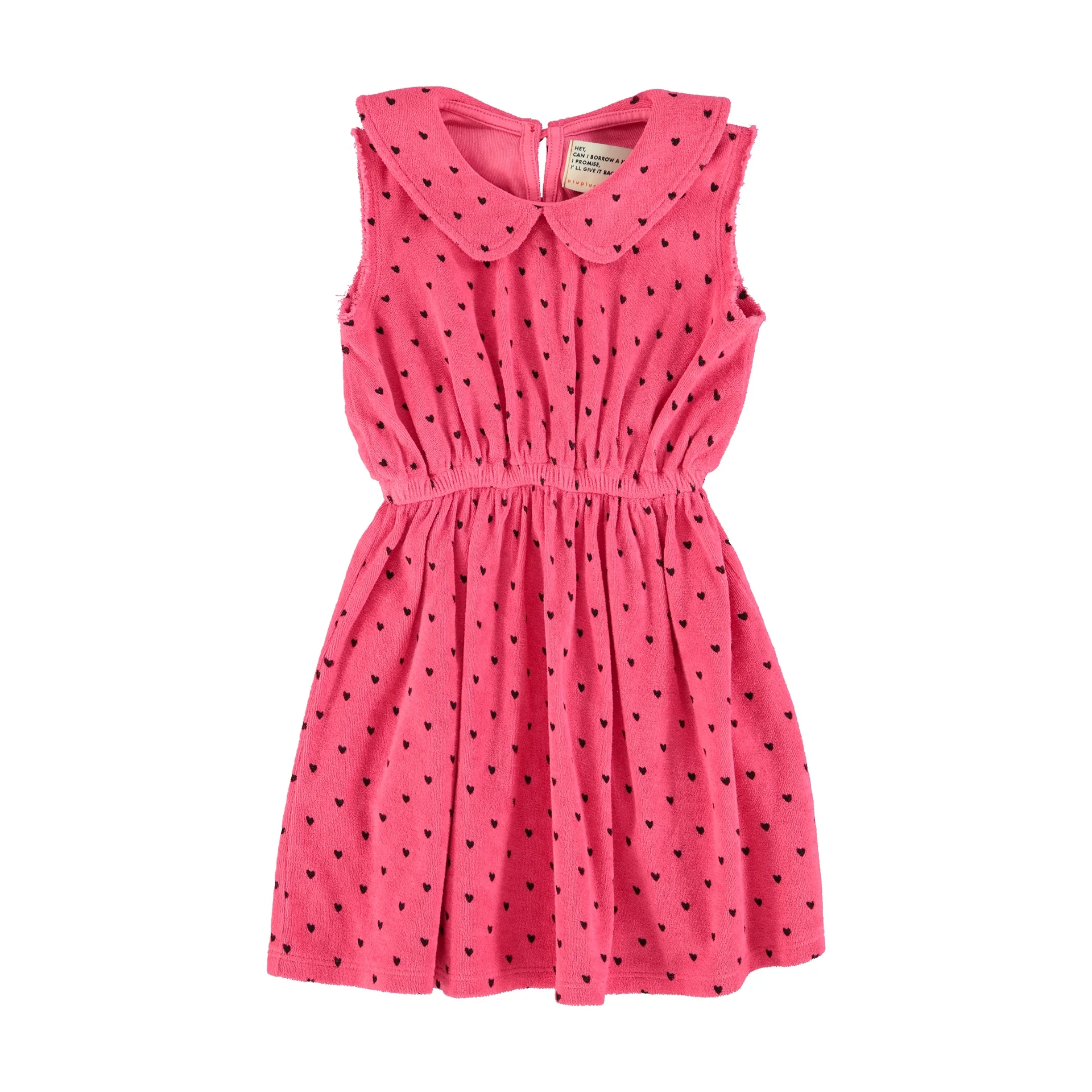 Piupiuchick Pink W/ Black Hearts Allover Knee-Length Dress W/ Collar