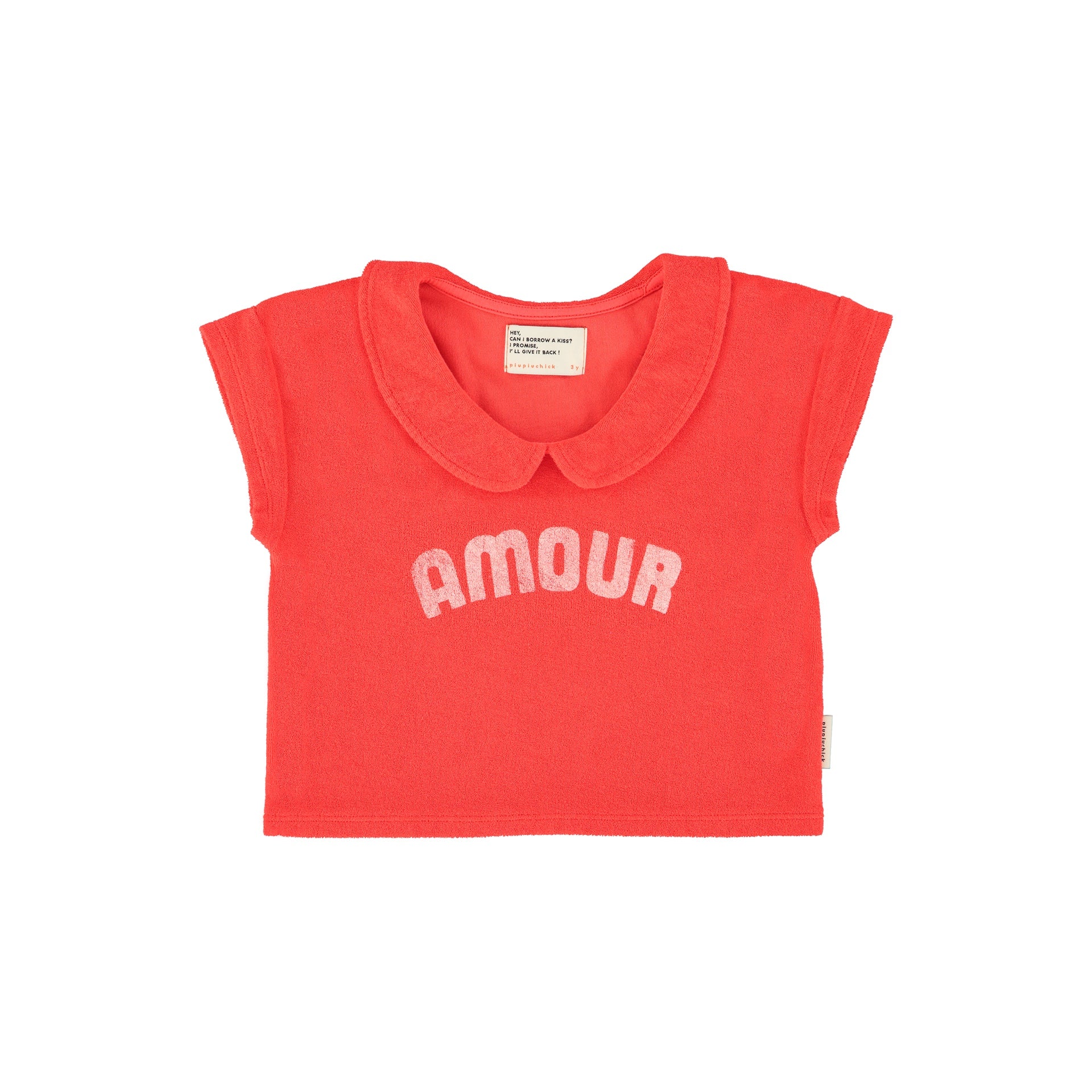 Piupiuchick Red W/ "Amour" Print T'Shirt W/ Peter Pan Collar - Image 3