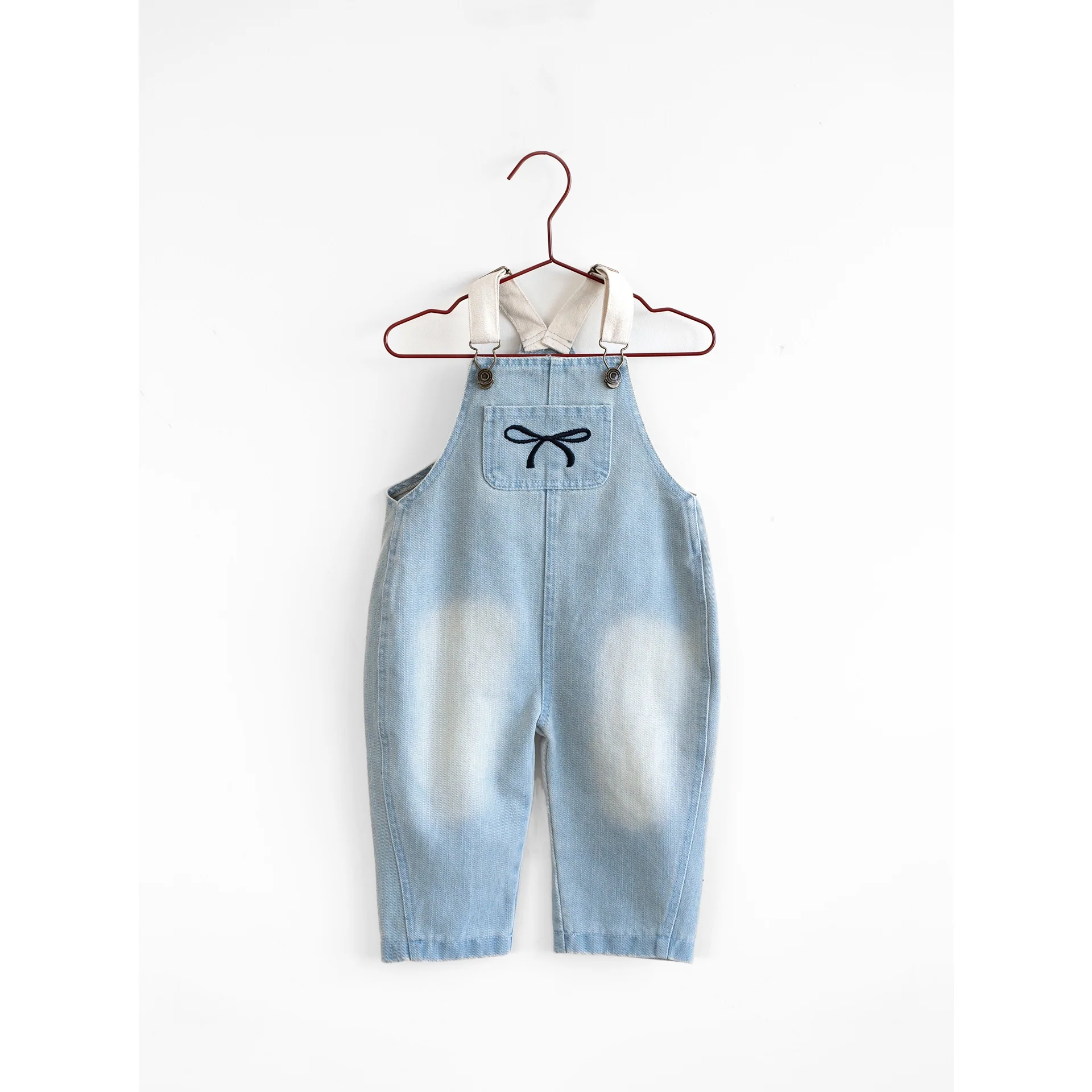 Please Mom Denim Bow Barrel Overalls