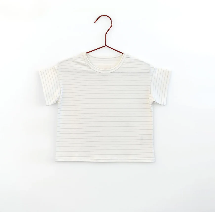 Please Mom Grey Stripe Short Sleeve Tshirt