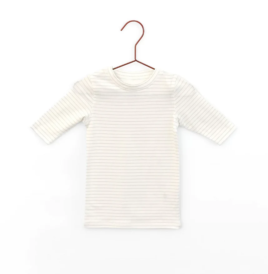 Please Mom Grey Stripe Tshirt- 3/4 sleeve