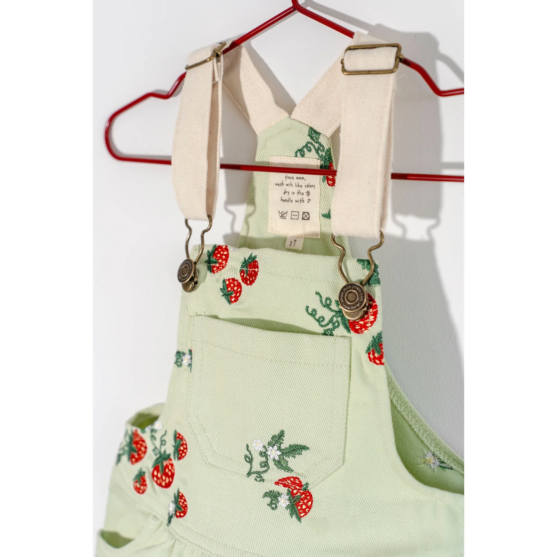 Please Mom Mint Strawberry Overalls - Image 3