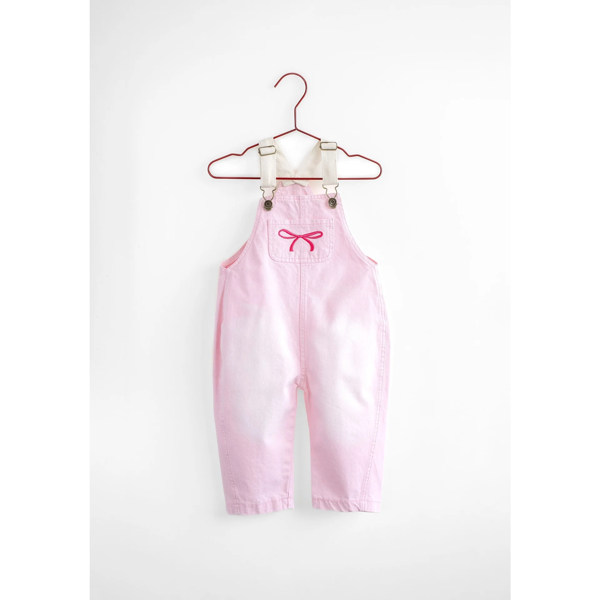 Please Mom Pink Bow Barrel Overalls