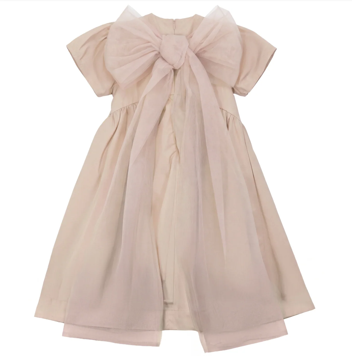 Pompomme Beige Tulle Bow Detail Dress P7298 (SHORT SLEEVES) - Image 2