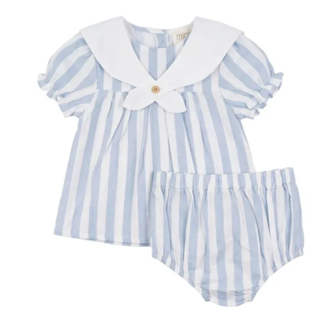 Pompomme Blue/White Sailor Striped Bg Set P7542