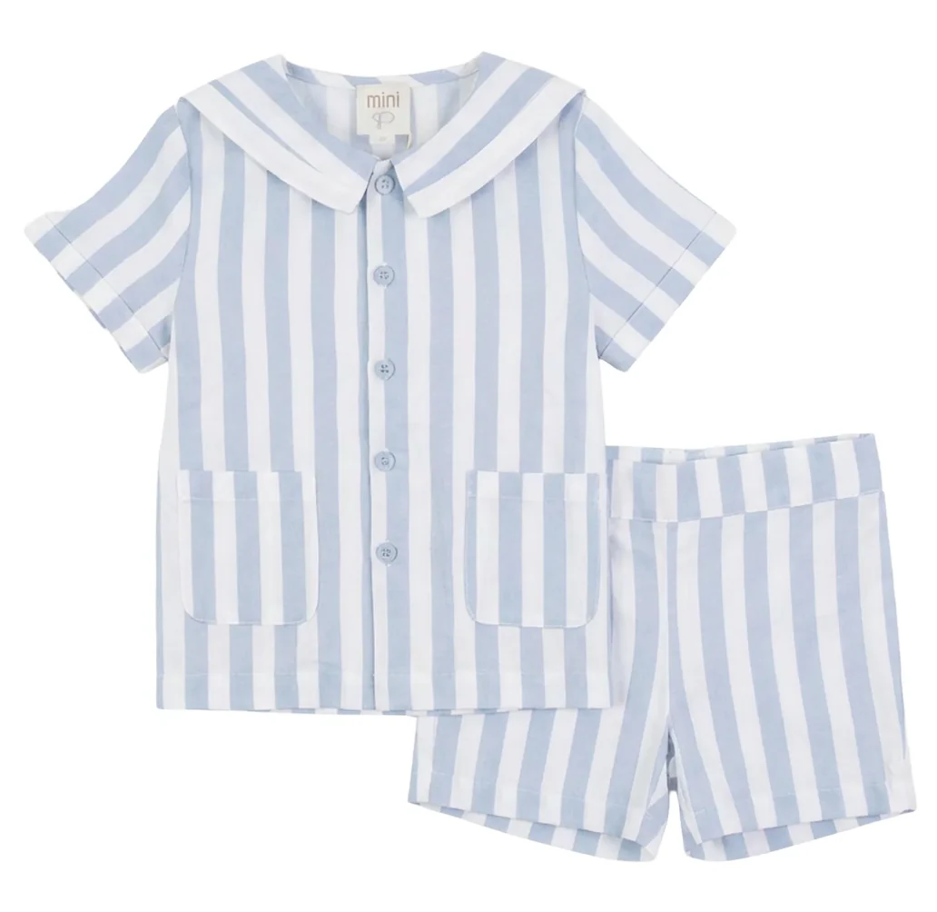 Pompomme Blue/White Sailor Striped Set P7404