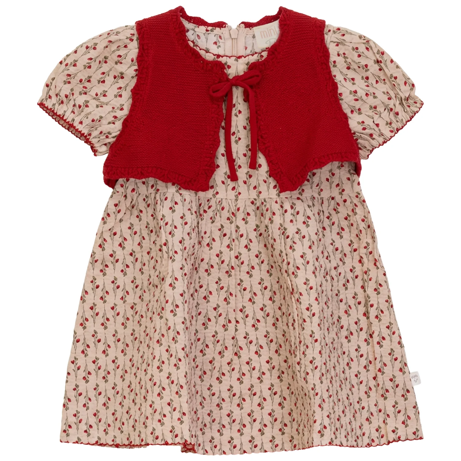 Pompomme Cream/Cherry Print Cotton Dress and Hair Clip P7314