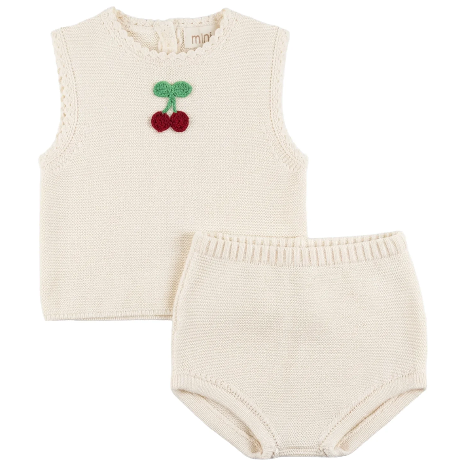 Pompomme Cream Embroidered Cherry Crochet Set P7532