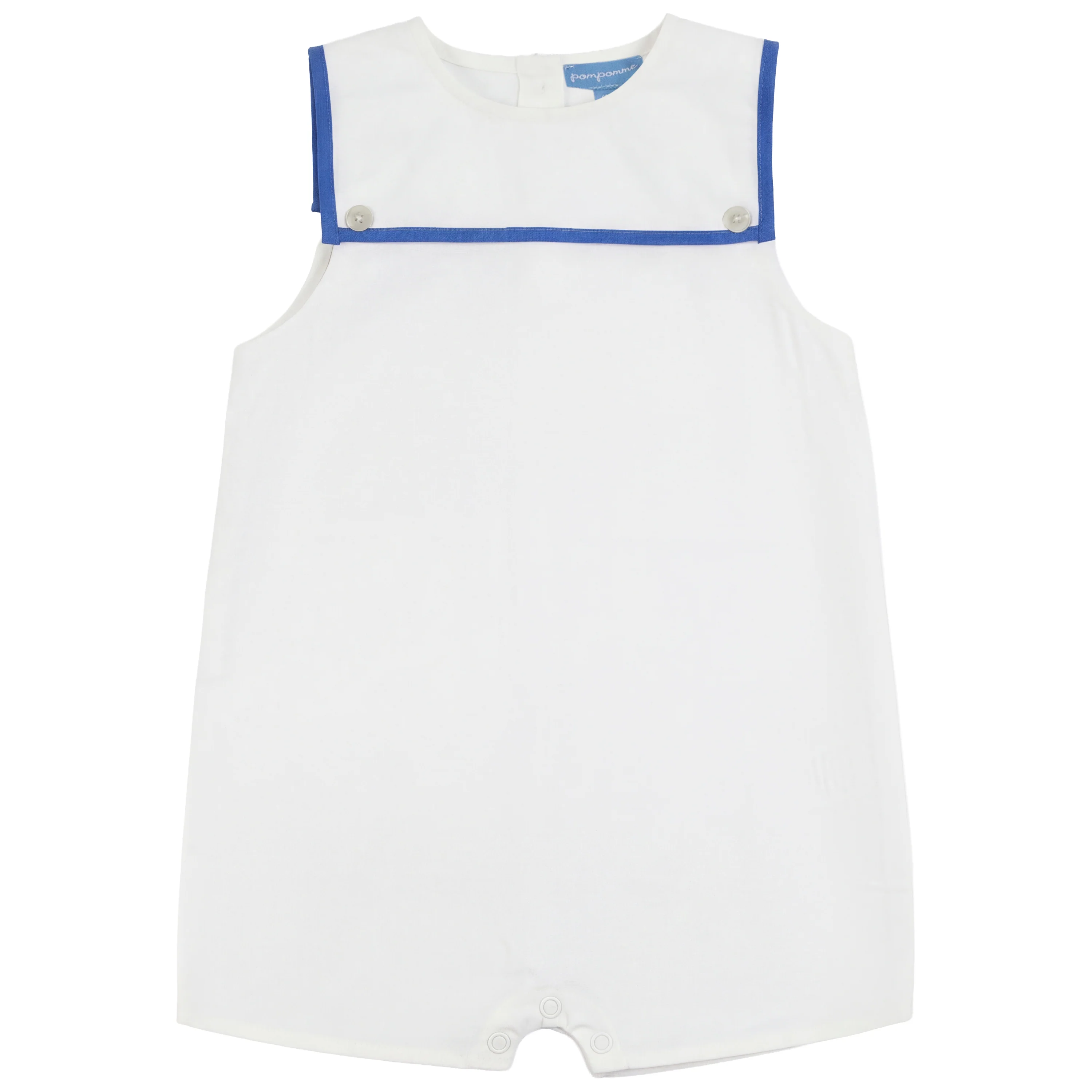 Pompomme White/Blue Contrast Edge Romper P7507