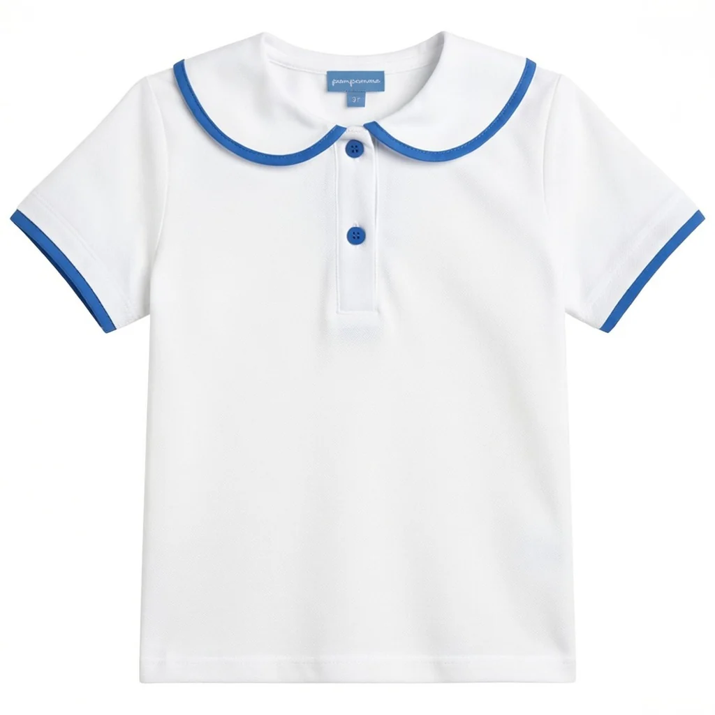 Pompomme White/Blue Contrast Edge Top P7406