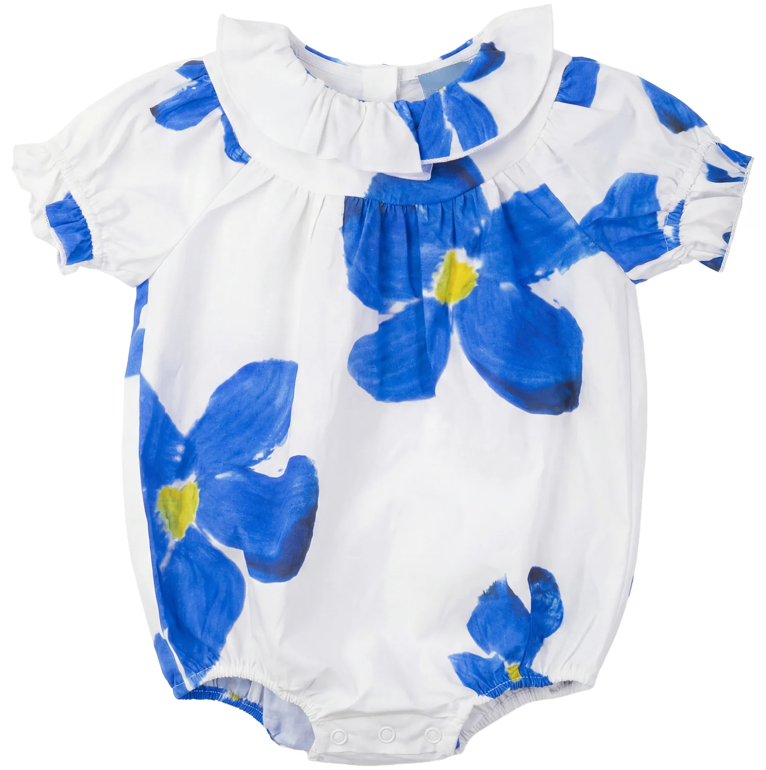 Pompomme White/Blue Large Floral Print Romper P7506