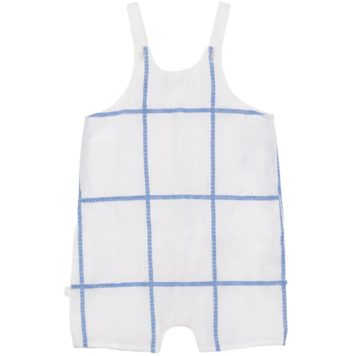 Pompomme White/Blue Plaid Emroidered Detail Romper P7554