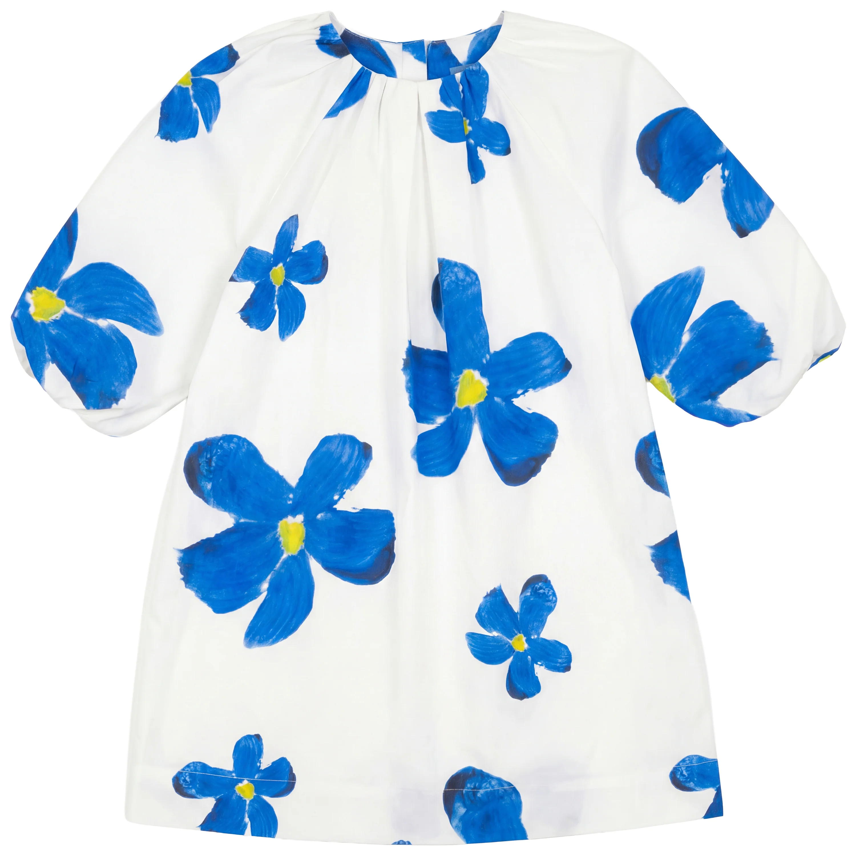 Pompomme White/Blue Puffy Sleeved Dress P7202