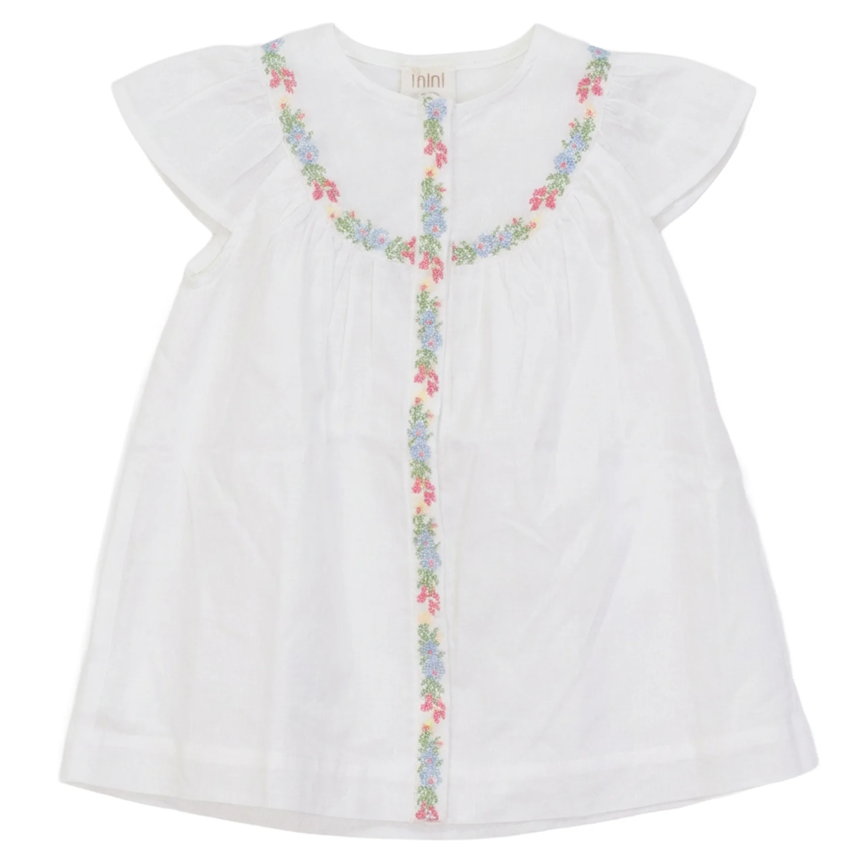 Pompomme White Crossed Stitched Embroidered Linen Dress P7310