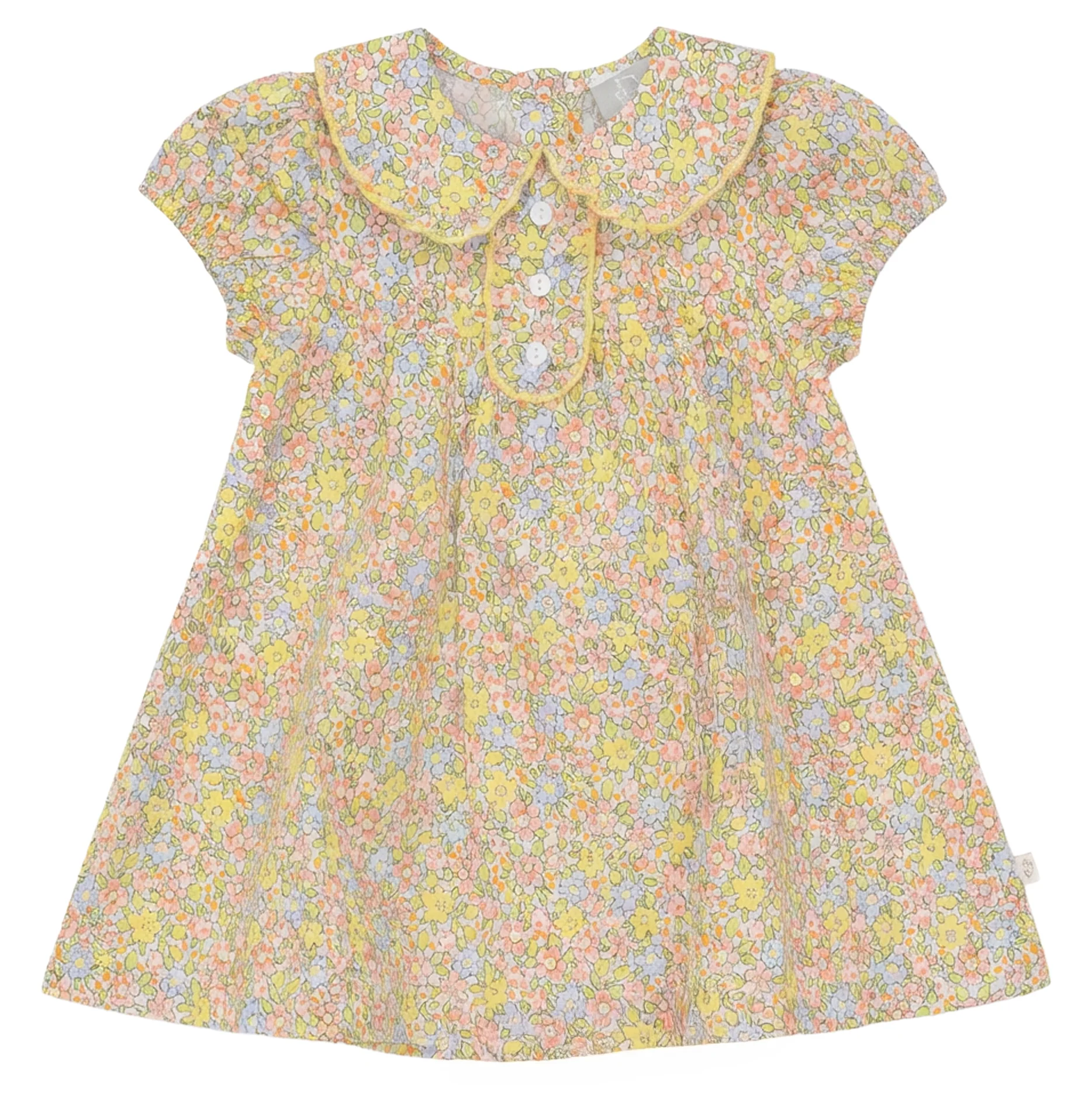 Pompomme Yellow Floral Frill Egde Dress P7306