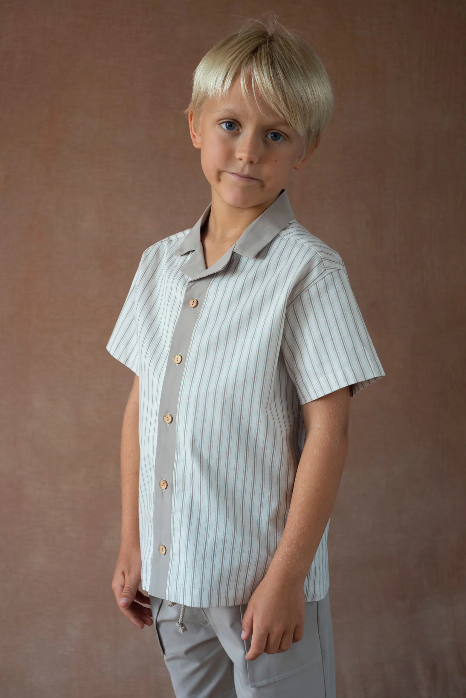 Popelin Brown striped shirt with lapel collar (Mod.21.2) - Image 3