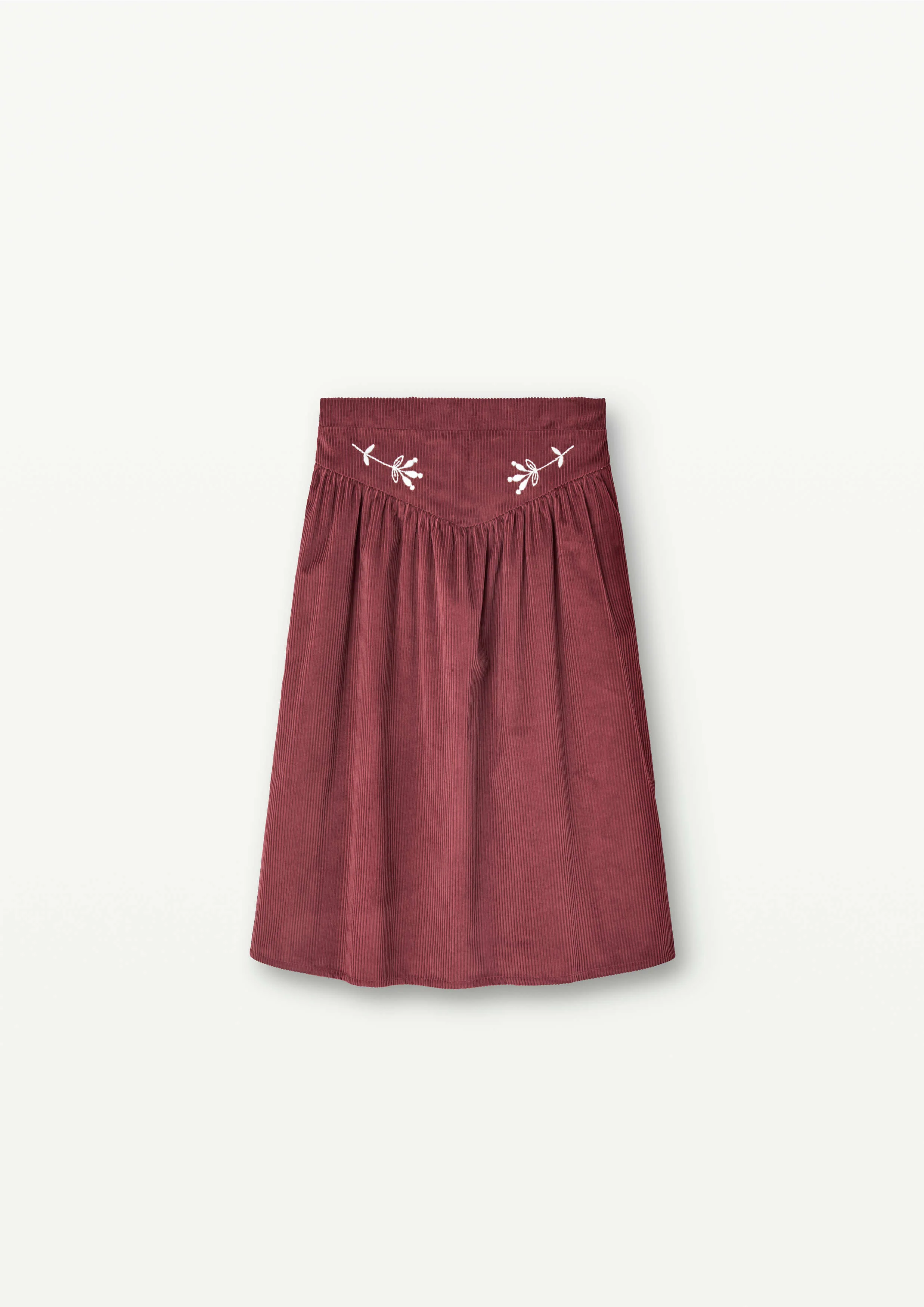 Popelin Burgundy Embroidered Midi Skirt (31.6)