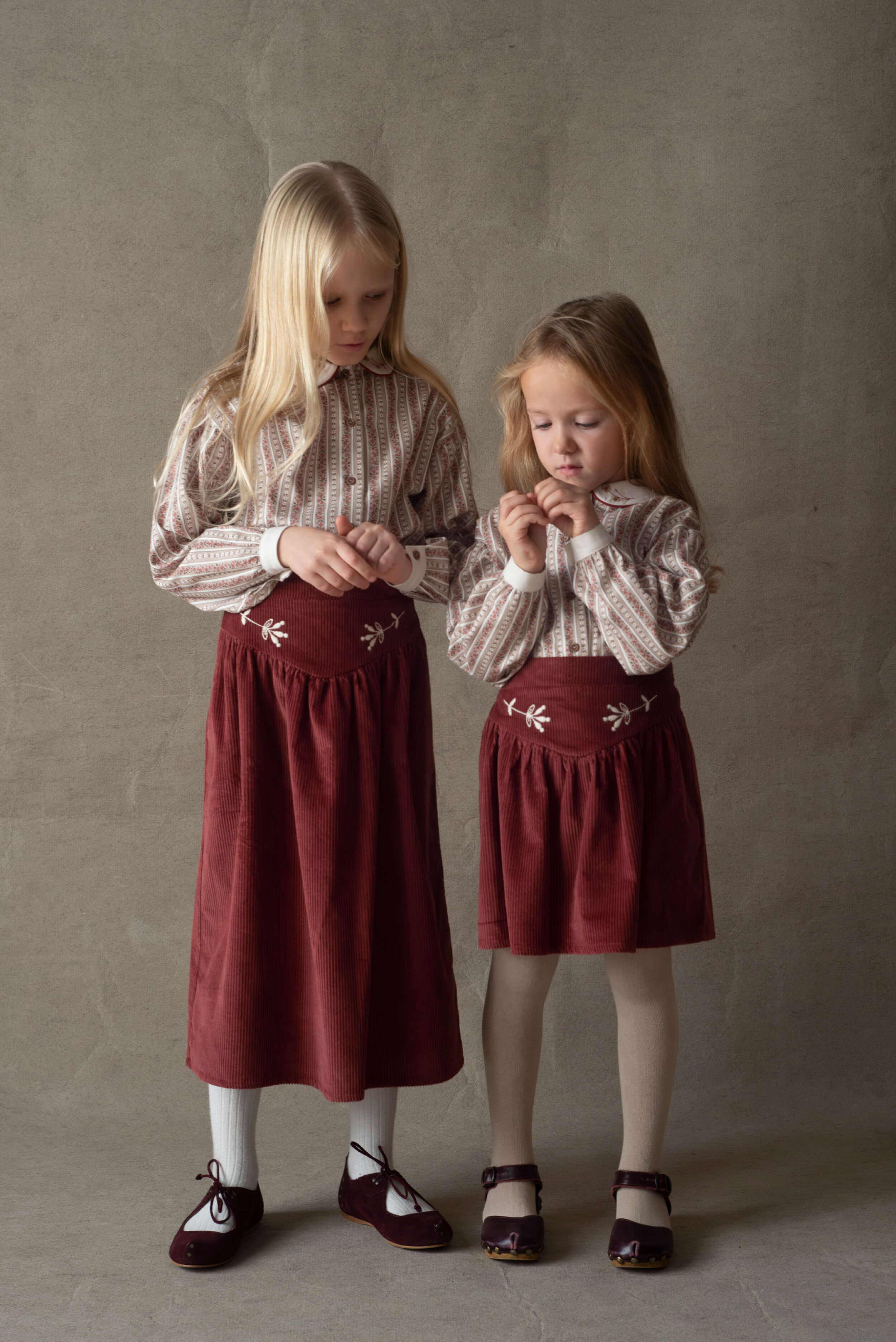 Popelin Burgundy Embroidered Midi Skirt (31.6) - Image 3