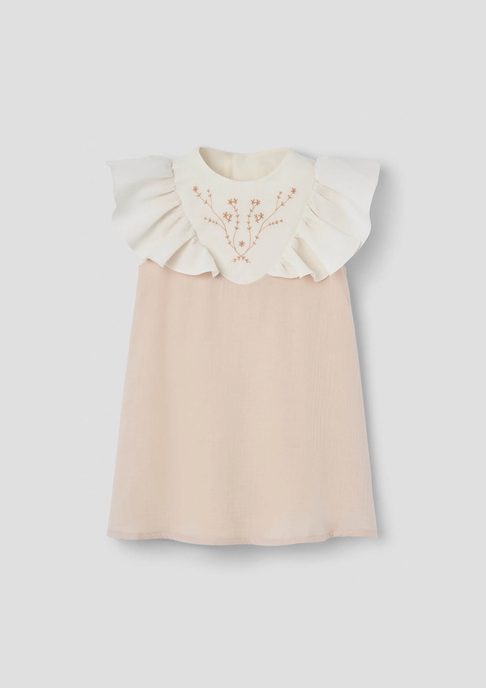 Popelin Dusty pink short dress with embroidered yoke (Mod.40.2)
