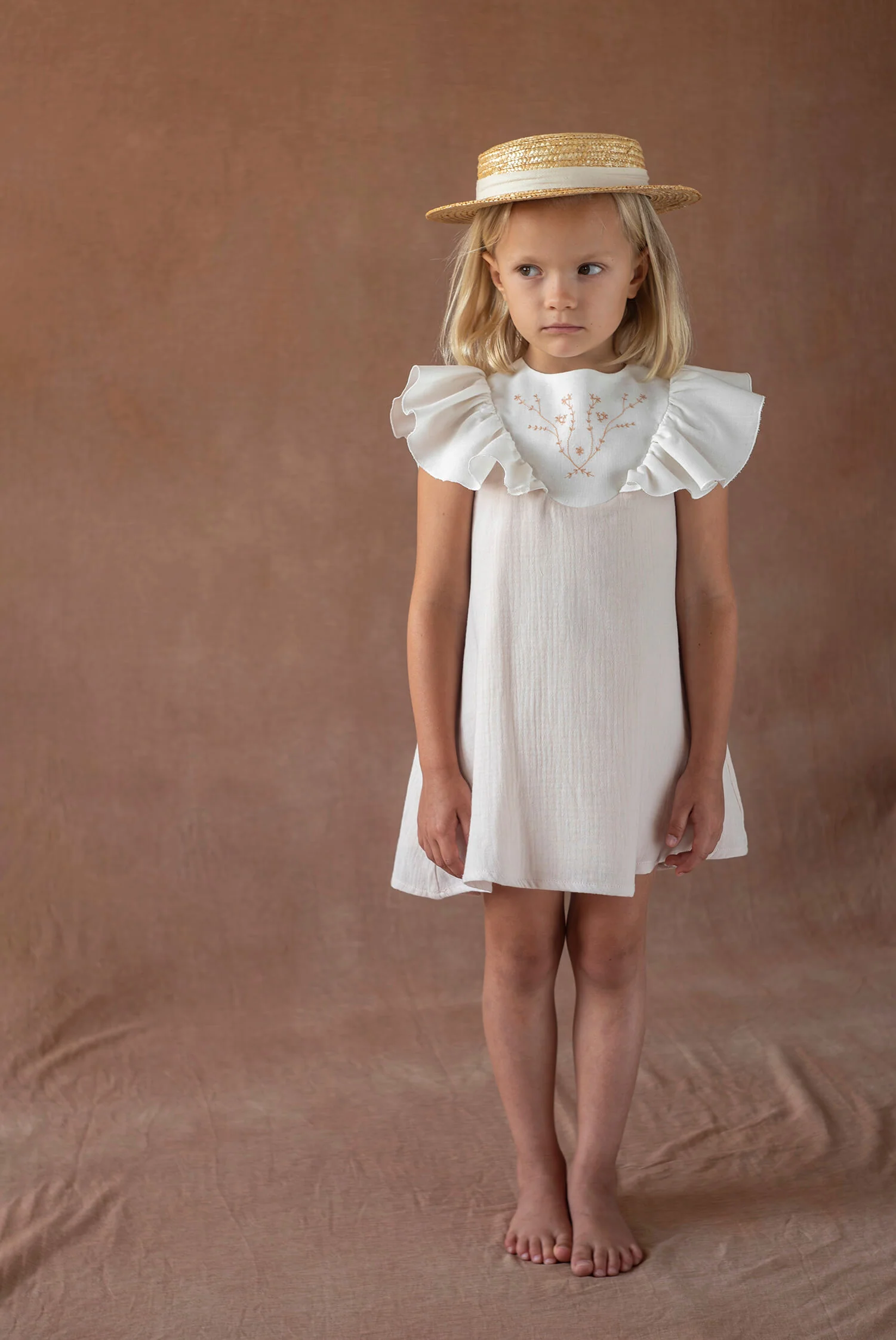 Popelin Dusty pink short dress with embroidered yoke (Mod.40.2) - Image 3