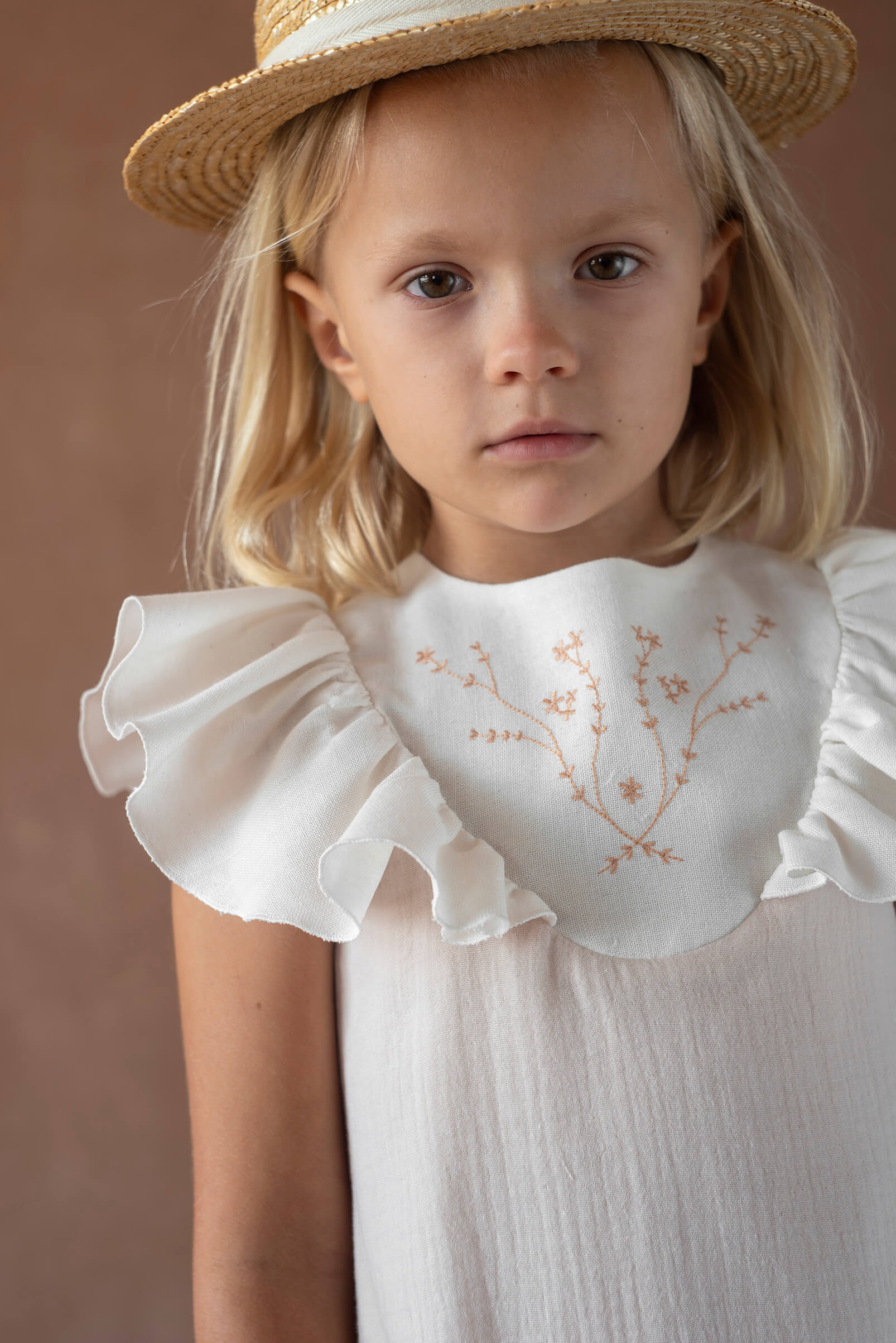 Popelin Dusty pink short dress with embroidered yoke (Mod.40.2) - Image 4