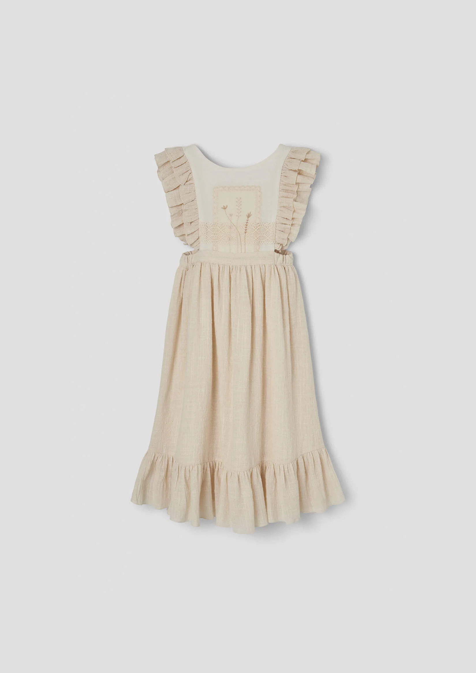 Popelin Off-white dress with embroidered bib (Mod.42.1)