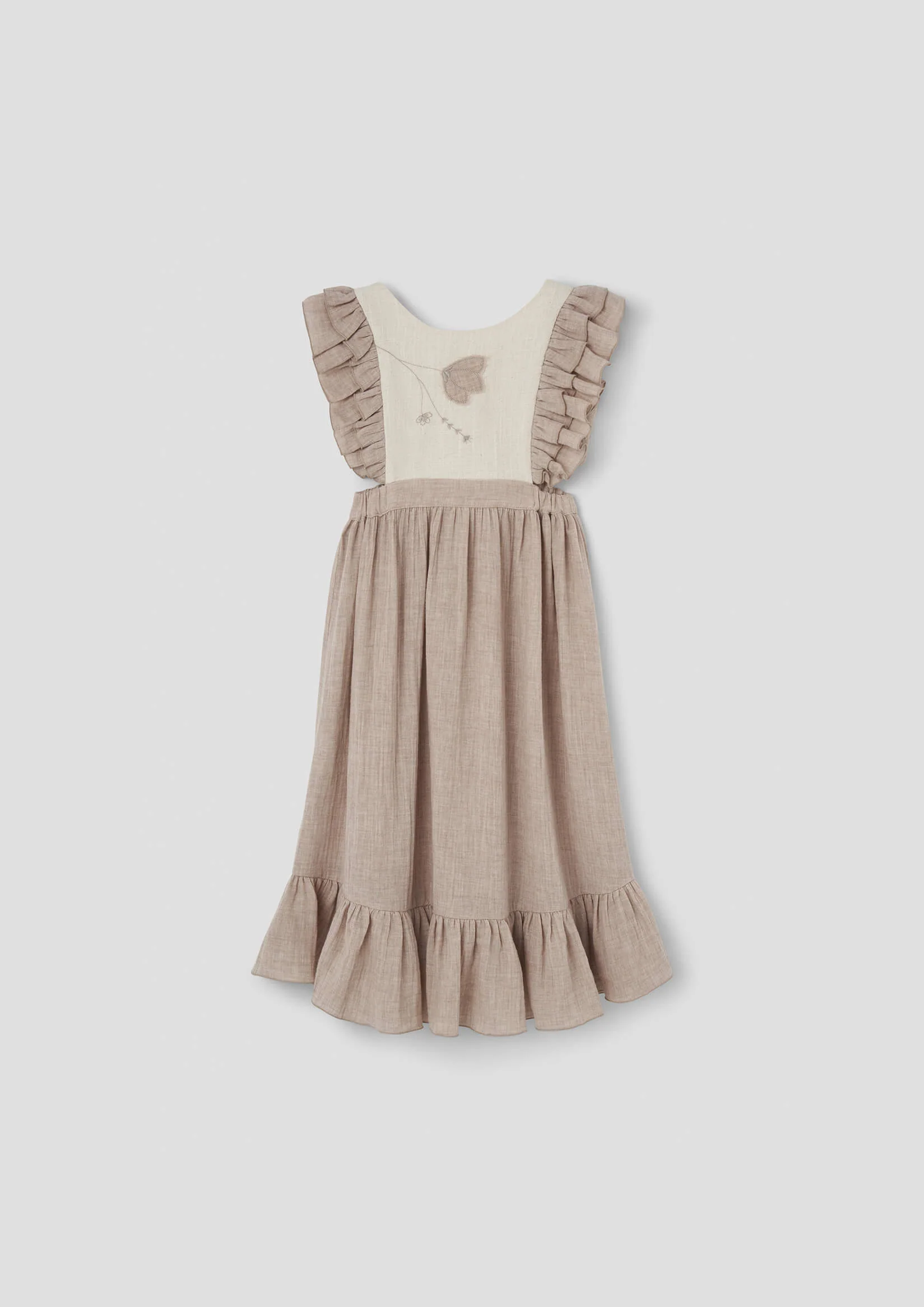 Popelin Sand dress with embroidered bib (Mod.42.3)