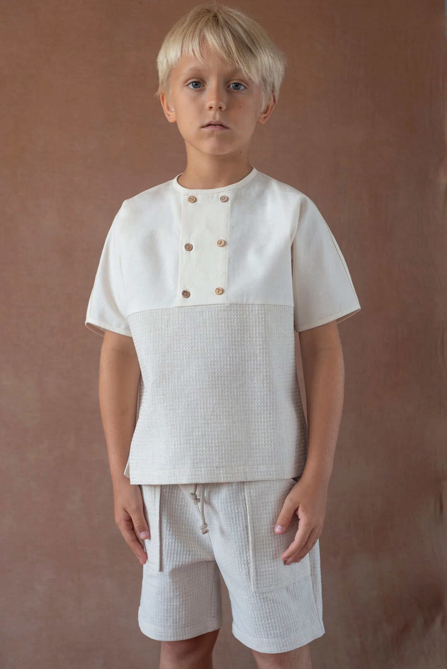Popelin Sand waffle fabric shirt with double breasted buttons (Mod.20.1) - Image 3