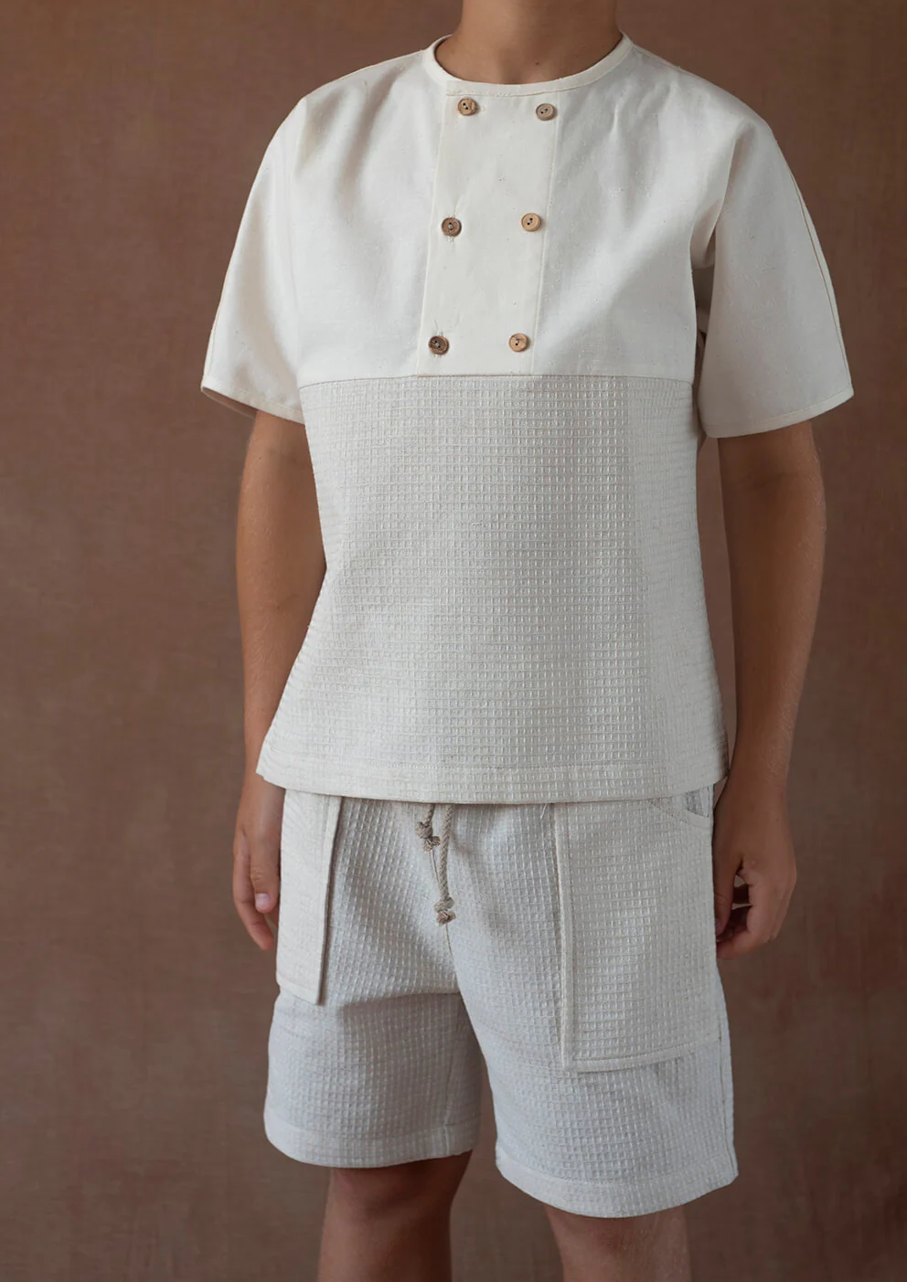 Popelin Sand waffle fabric shirt with double breasted buttons (Mod.20.1) - Image 4