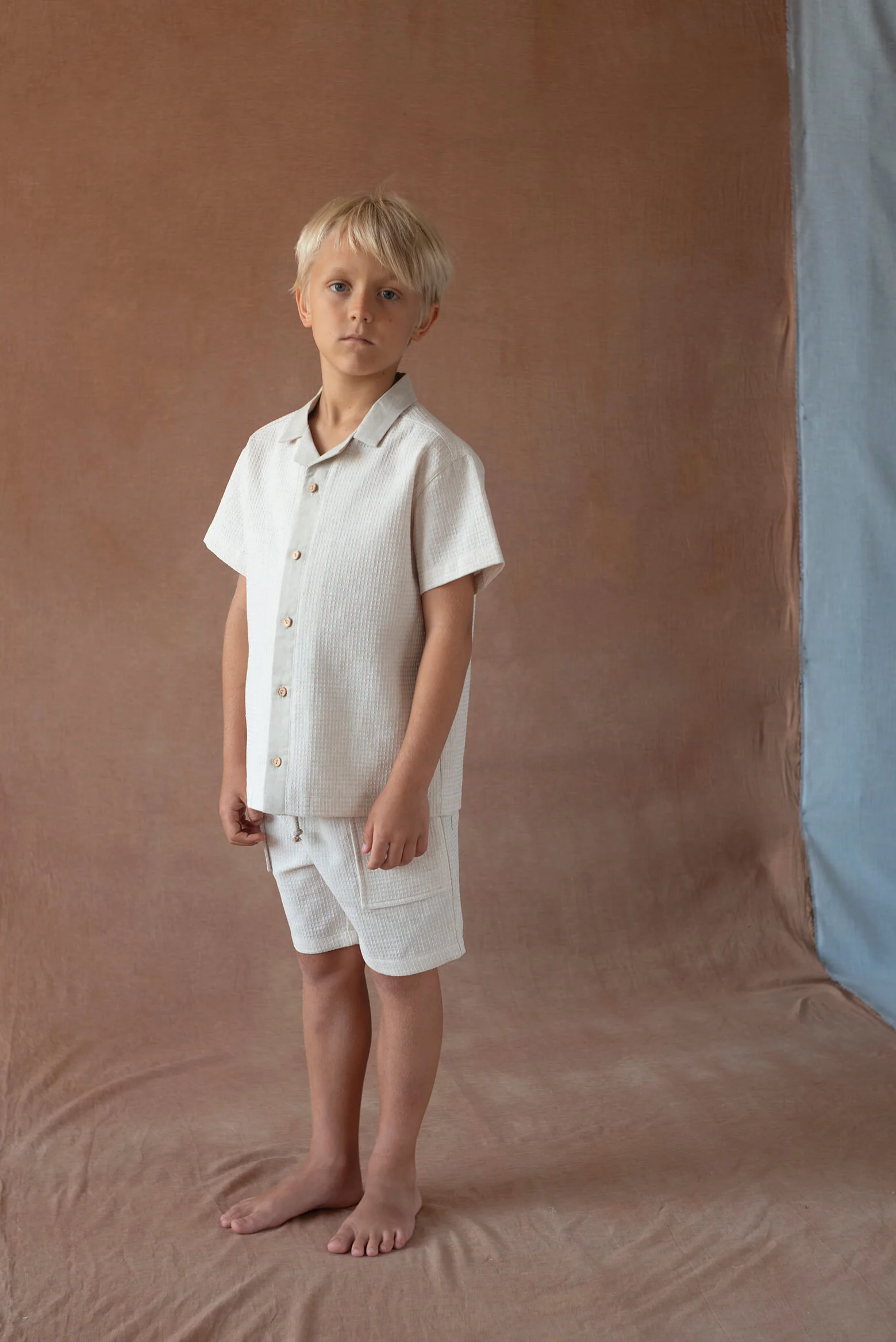 Popelin Sand waffle fabric shirt with lapel collar (Mod.21.3) - Image 3
