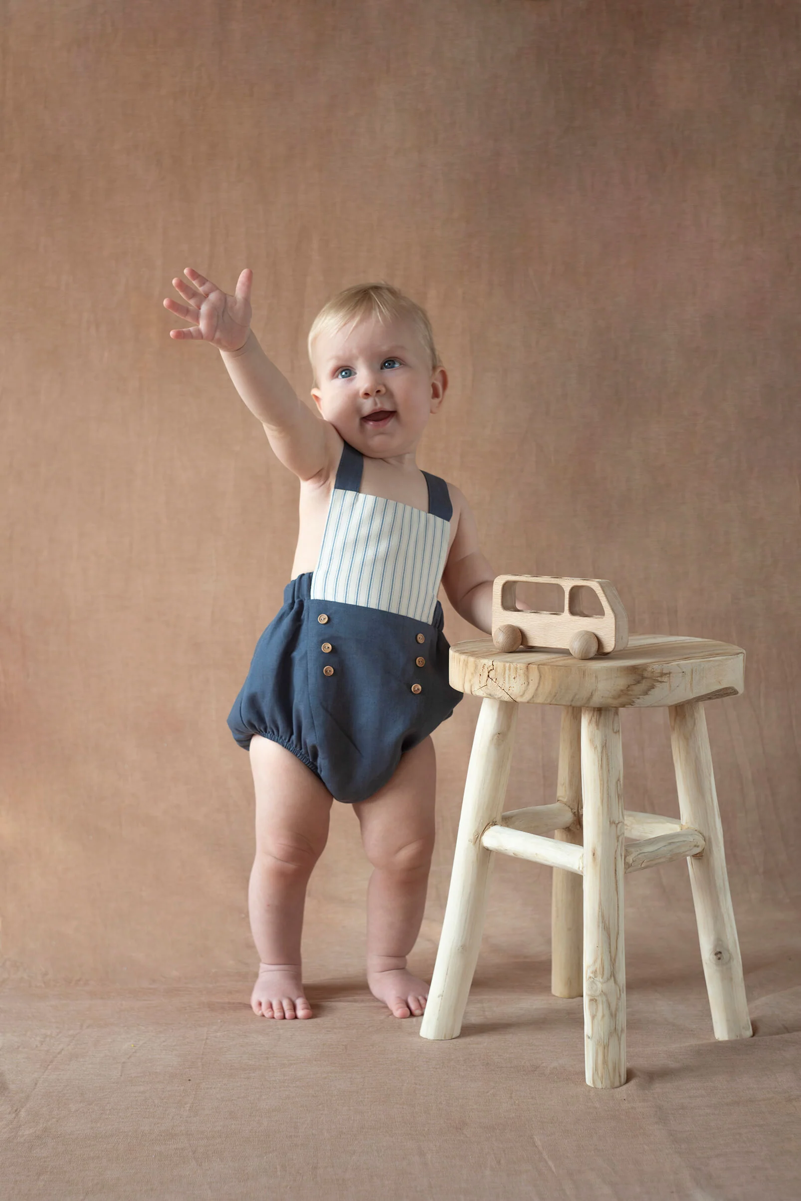 Popelin Slate blue linen dungarees with straps (Mod.7.3) - Image 3