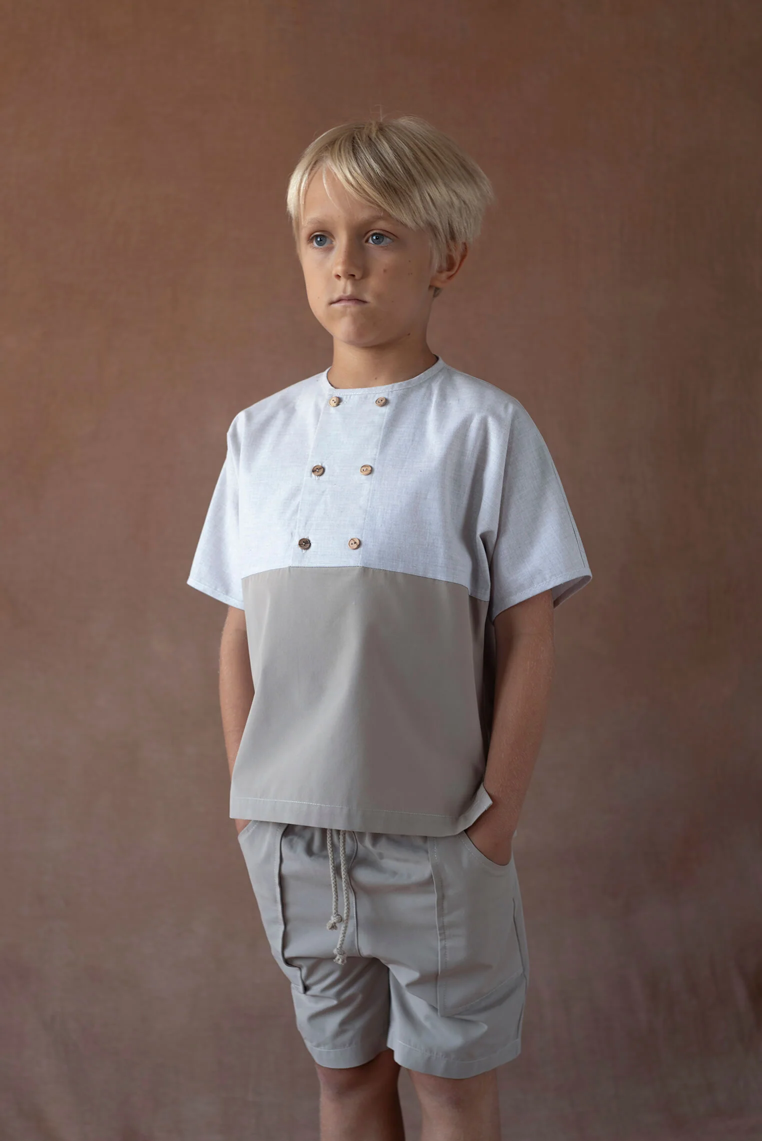 Popelin Taupe shirt with double breasted buttons (Mod.20.2) - Image 3