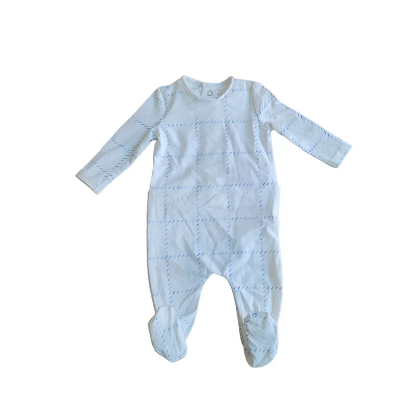Poppeto Dotted Gingham Footie White/Blue
