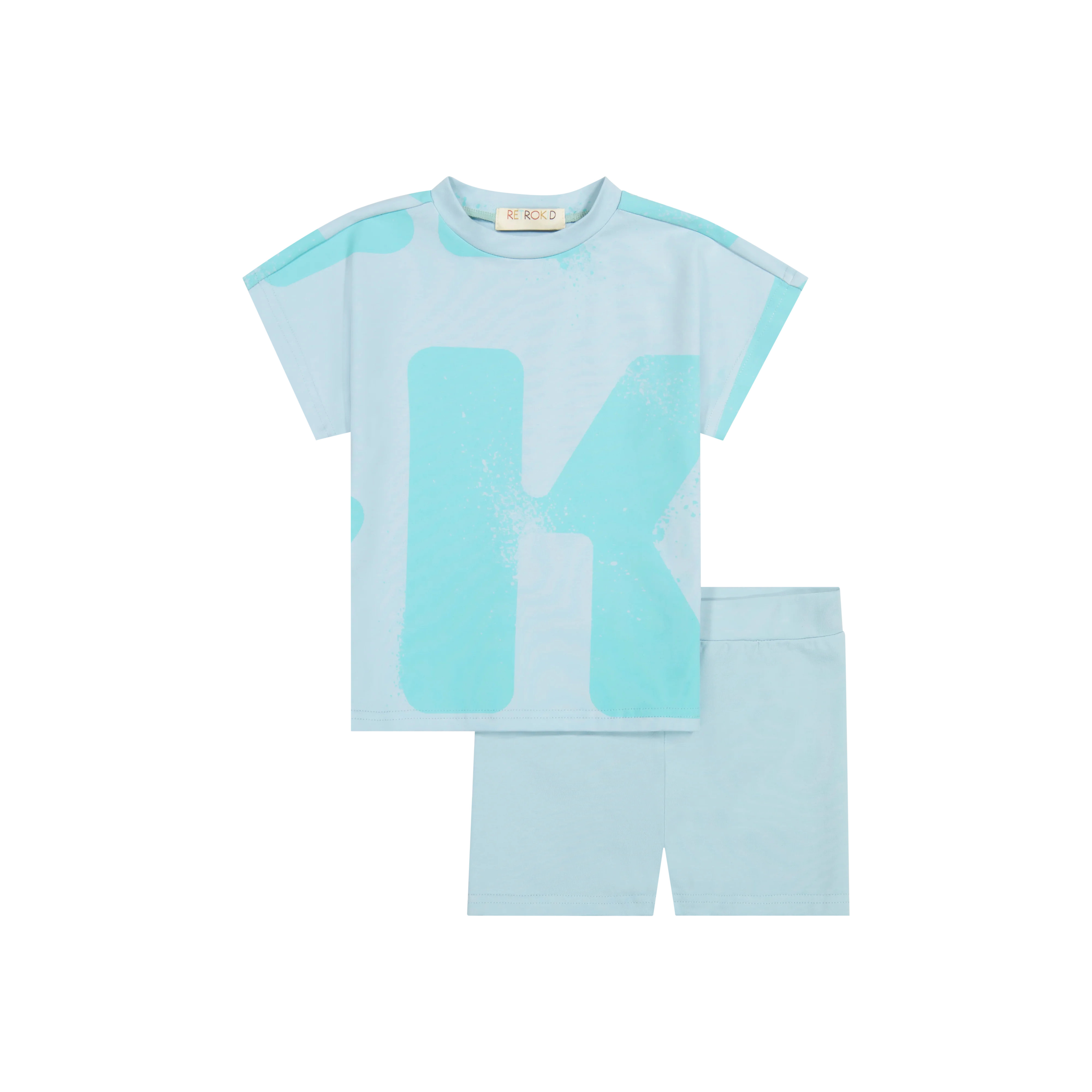 RetroKid Blue Green Tess Logo All Over Baby Boy Tshirt + Shorts Set
