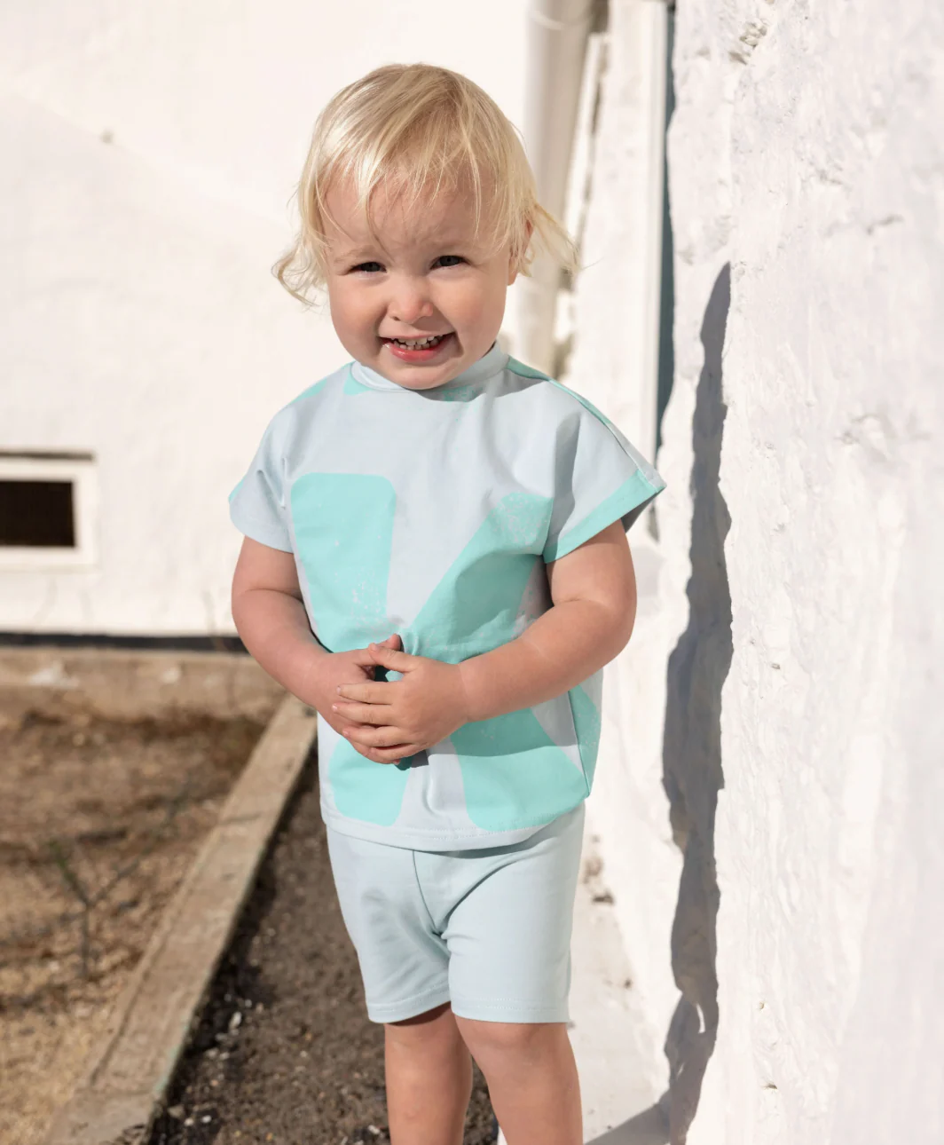 RetroKid Blue Green Tess Logo All Over Baby Boy Tshirt + Shorts Set - Image 2