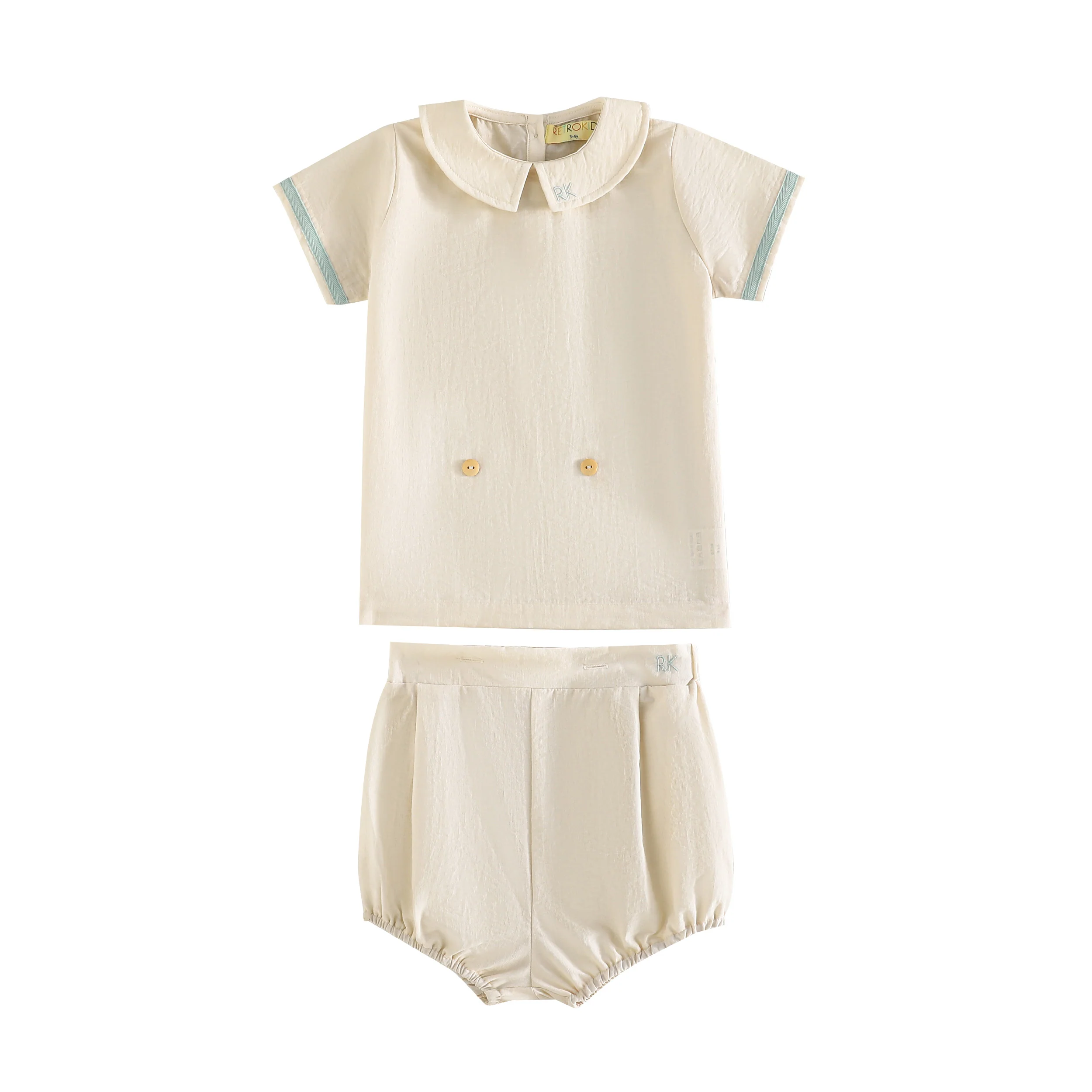RetroKid Cream/ Blue Bennet Baby Boy Button Up Set - Image 2