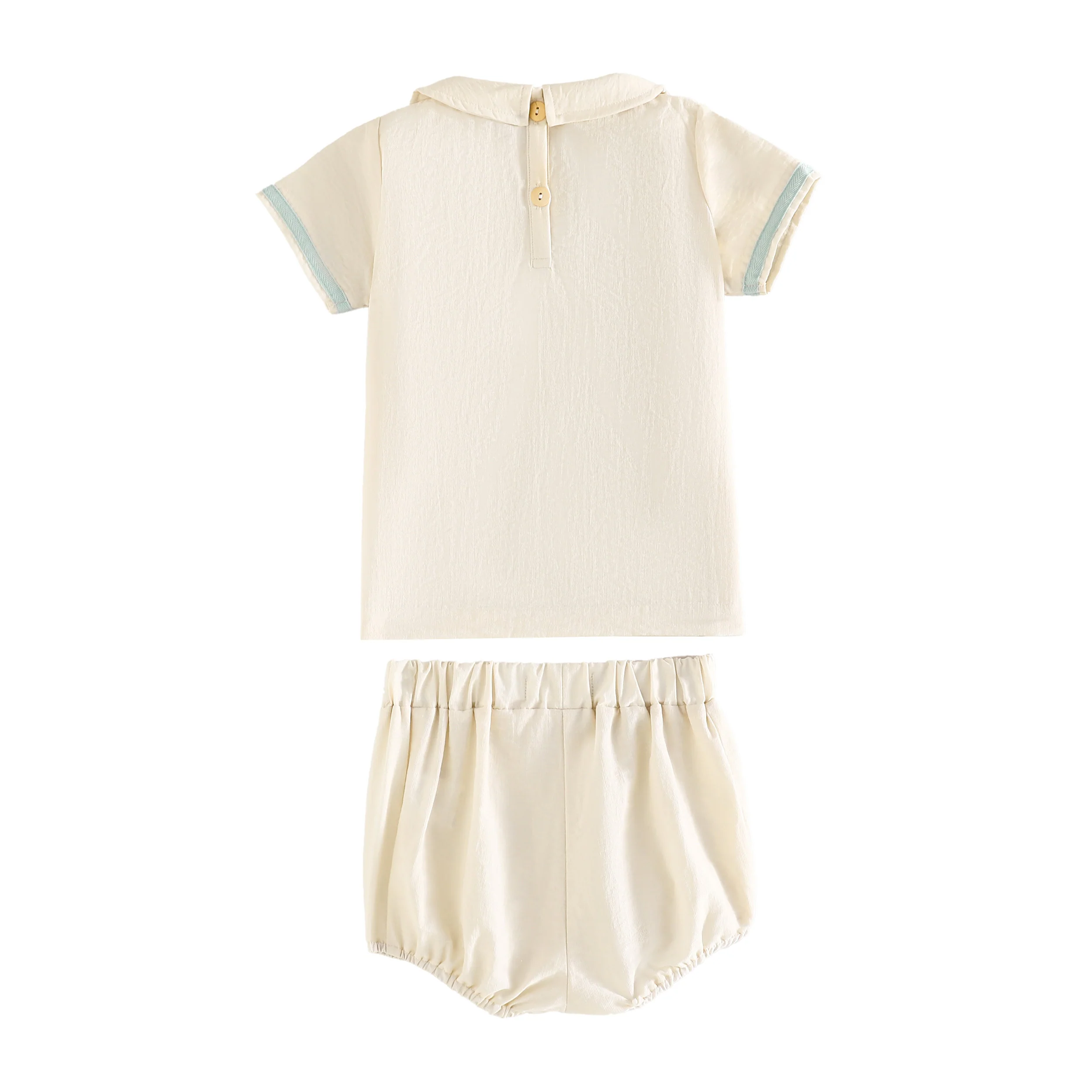RetroKid Cream/ Blue Bennet Baby Boy Button Up Set - Image 3