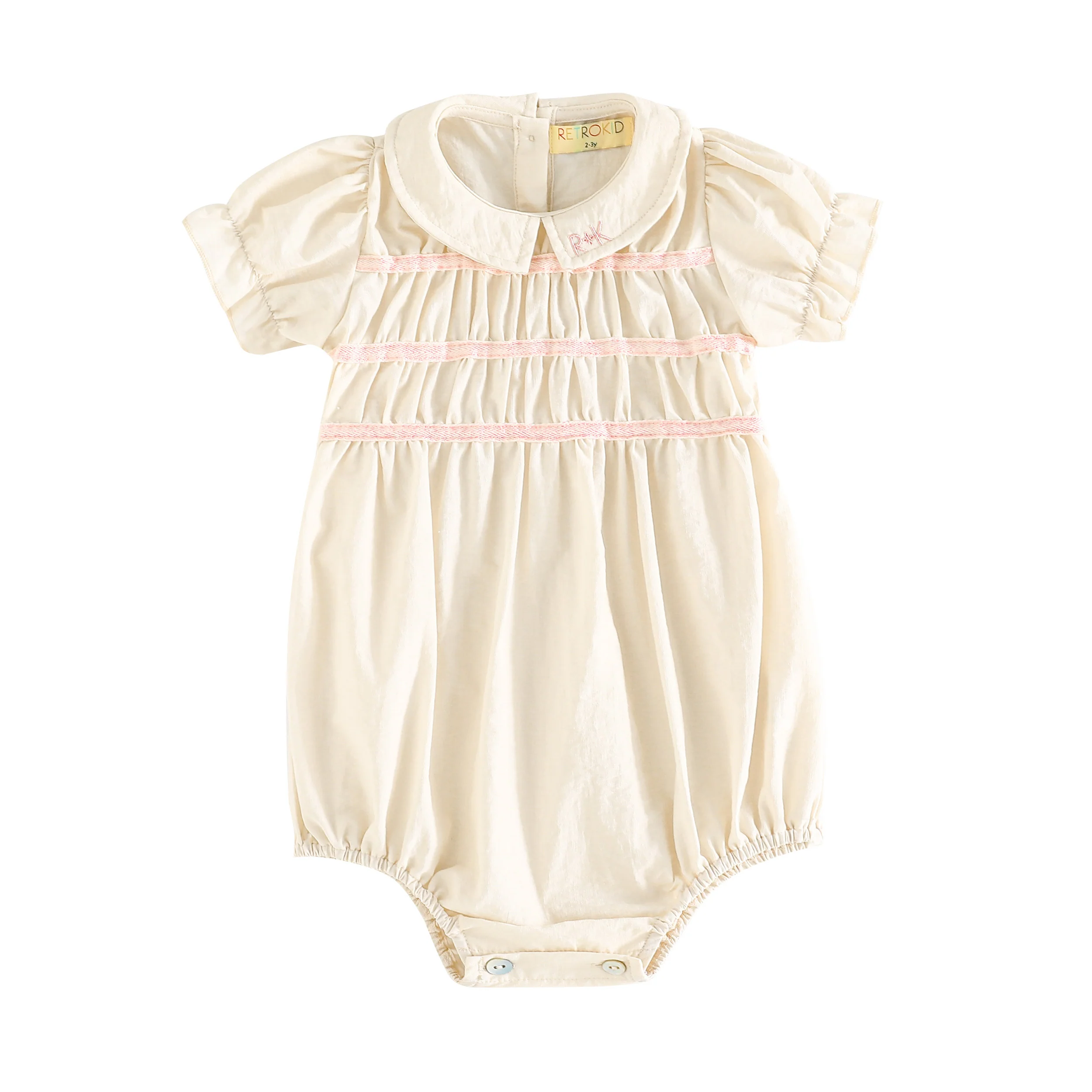 RetroKid Cream/ Pink Halston Smocked Baby Girl Romper