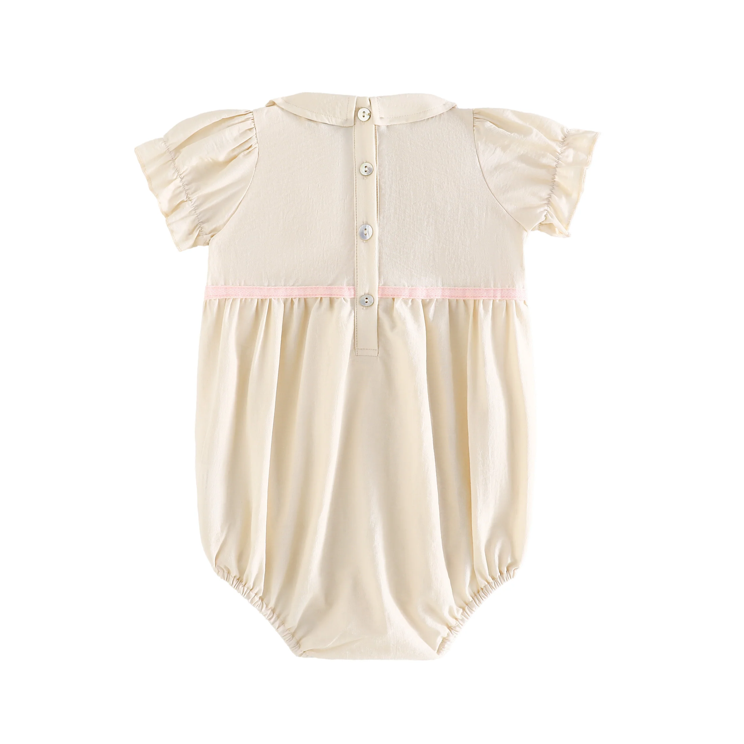RetroKid Cream/ Pink Halston Smocked Baby Girl Romper - Image 2