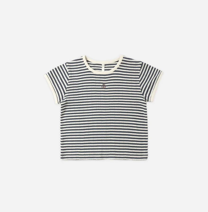 Rylee + Cru Pointelle Tee Navy Stripe