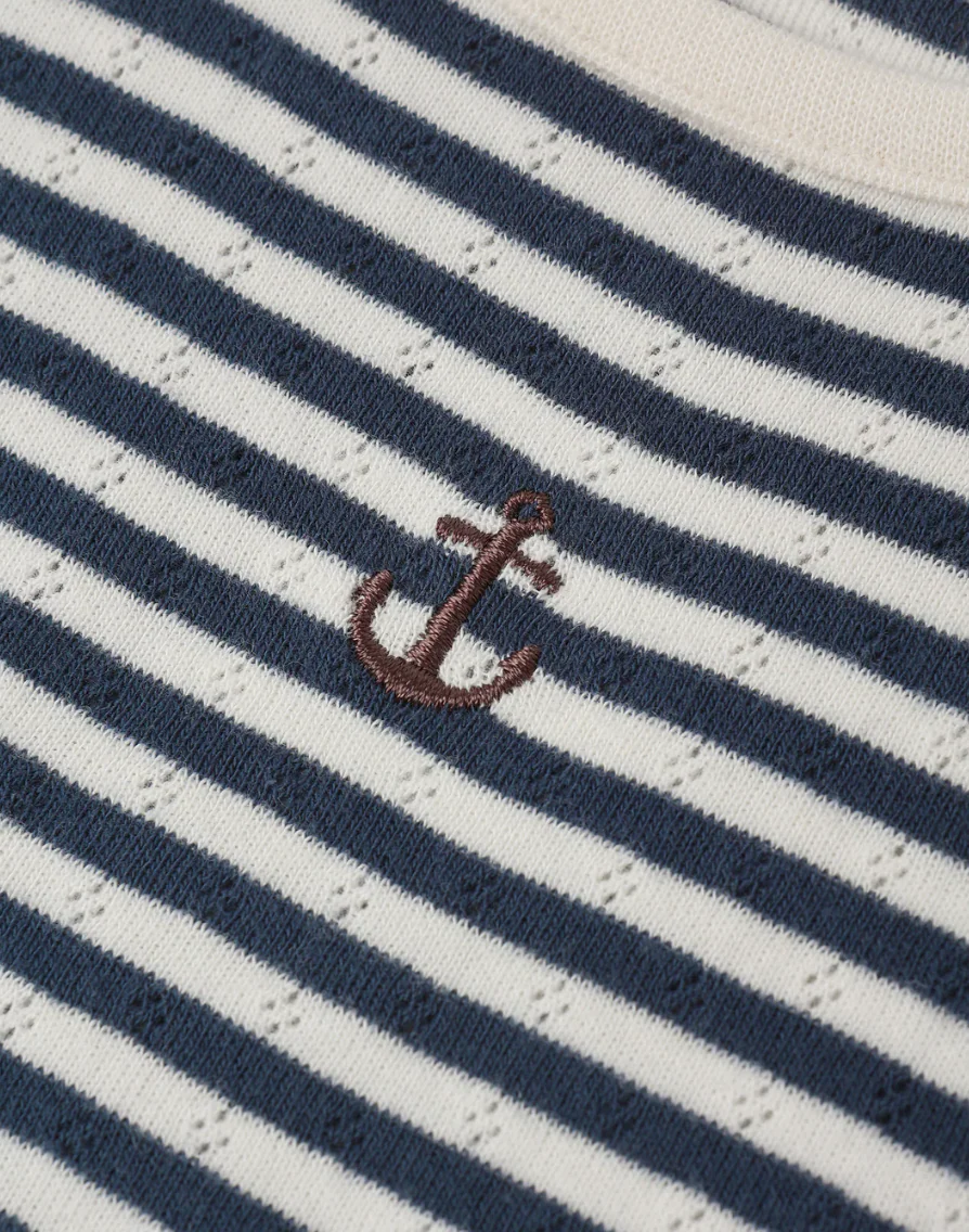 Rylee + Cru Pointelle Tee Navy Stripe - Image 3