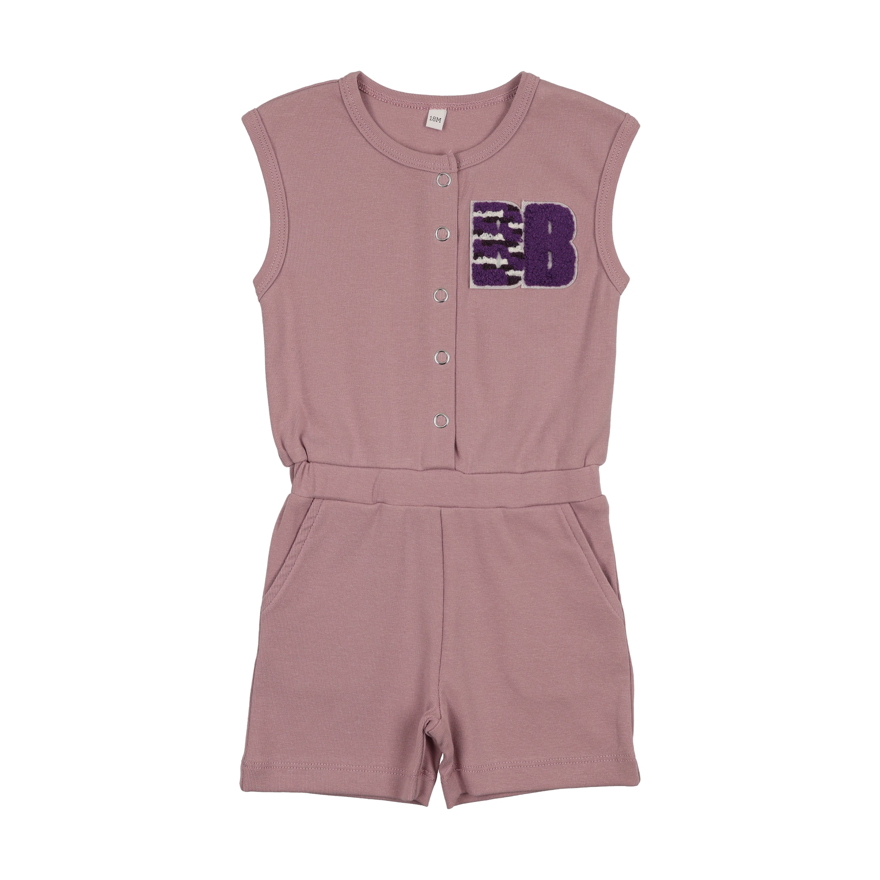 Bonjoy Sherpa Patch Shorts Romper - Lilac