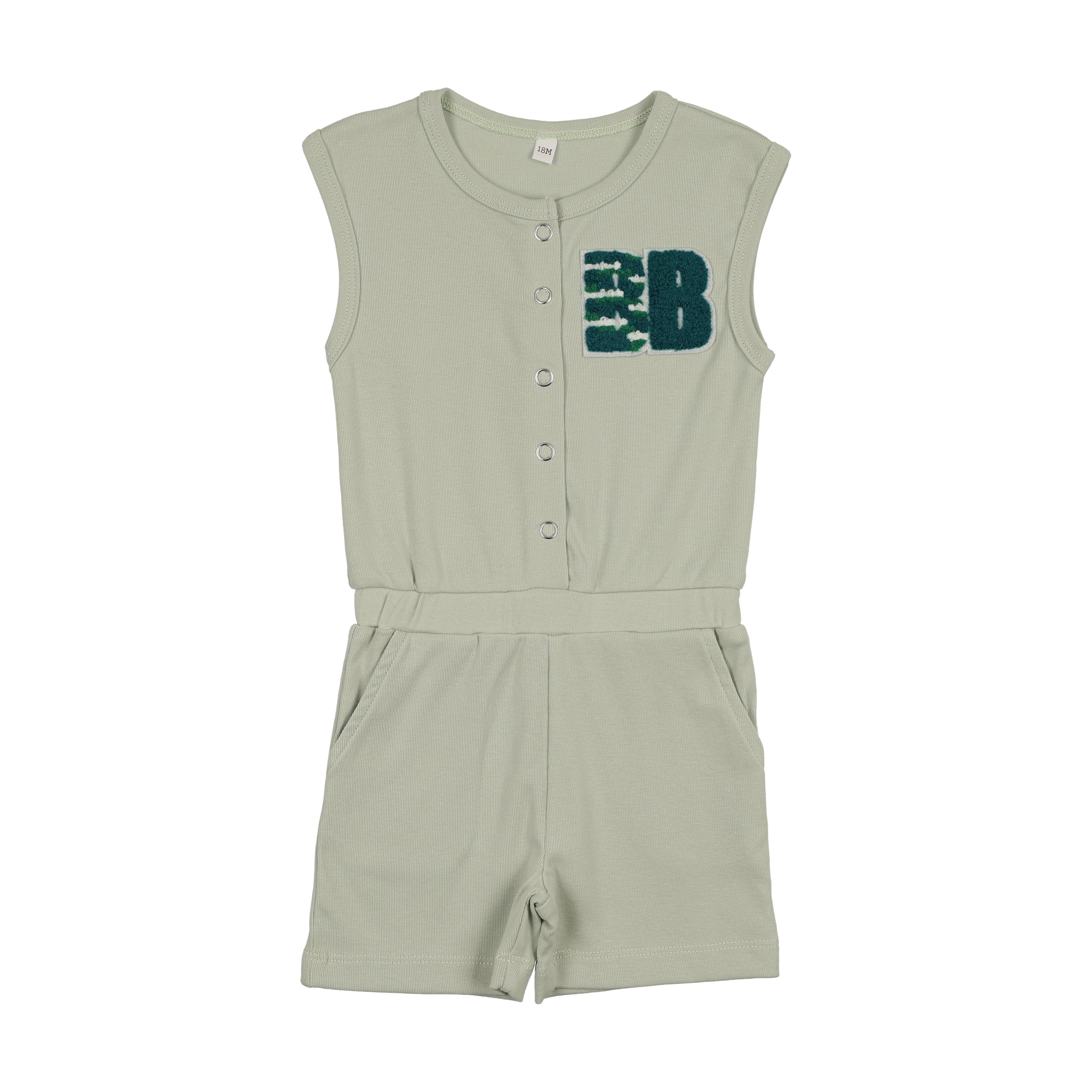 Bonjoy Sherpa Patch Shorts Romper - Mint Green
